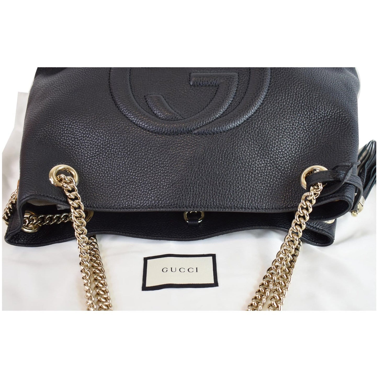 GUCCI Medium Soho Chain Leather Tote Bag Black 536196