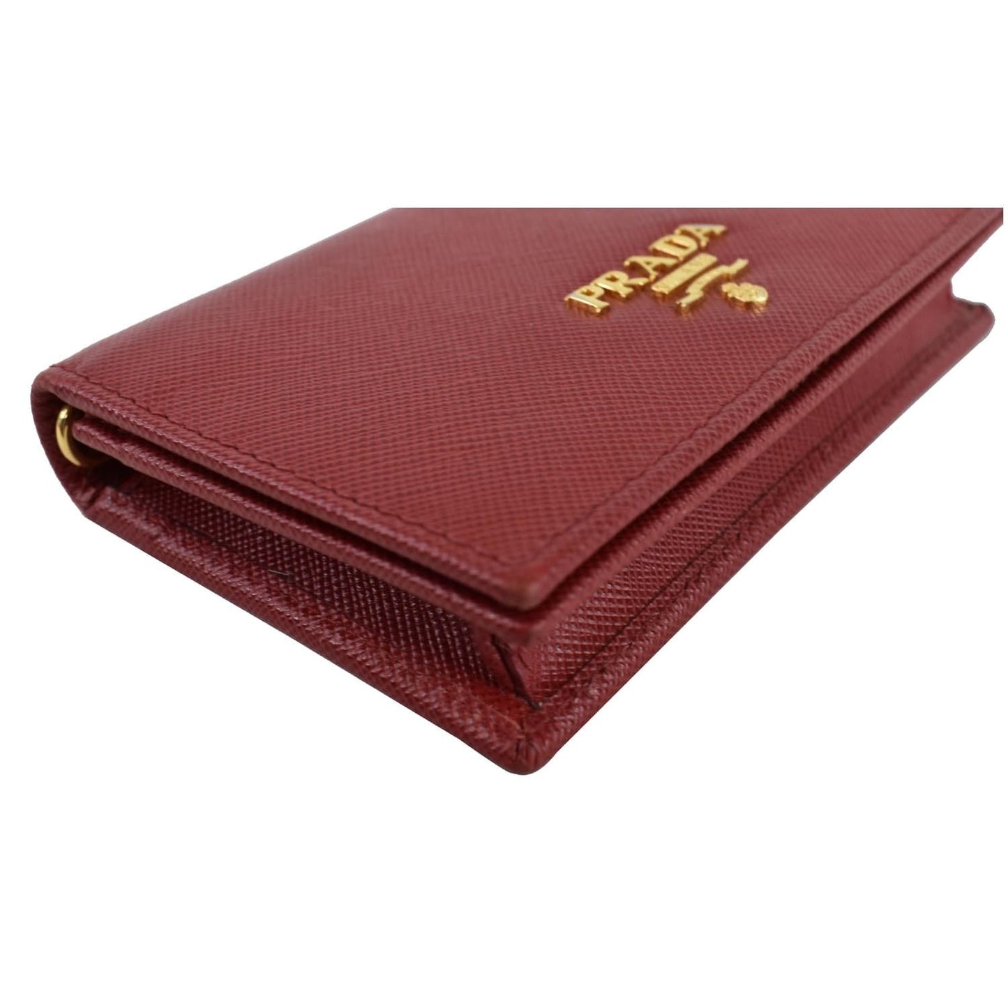 PRADA Saffiano Leather Bi-Fold Wallet Card Case Coin Purse Red - Final Sale