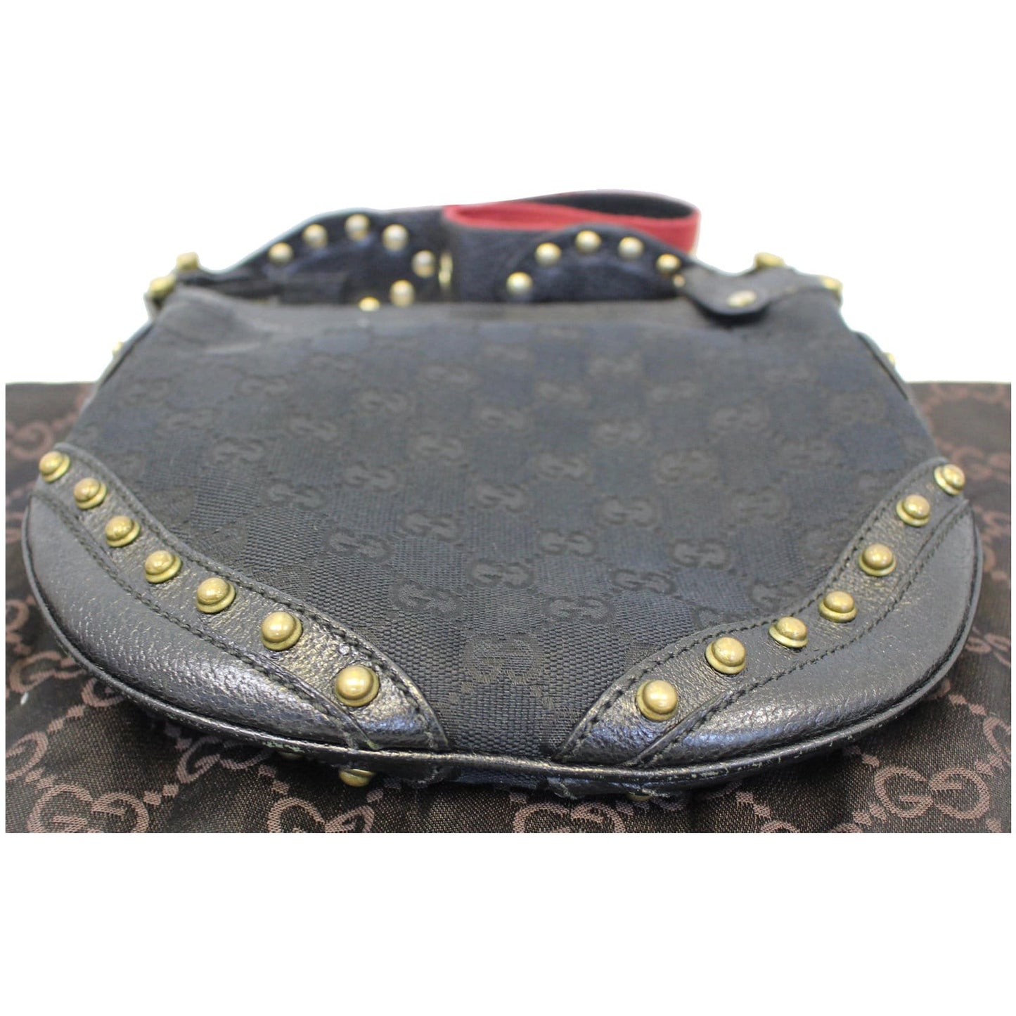 Gucci Pelham Small GG Canvas Studded Shoulder Bag Black
