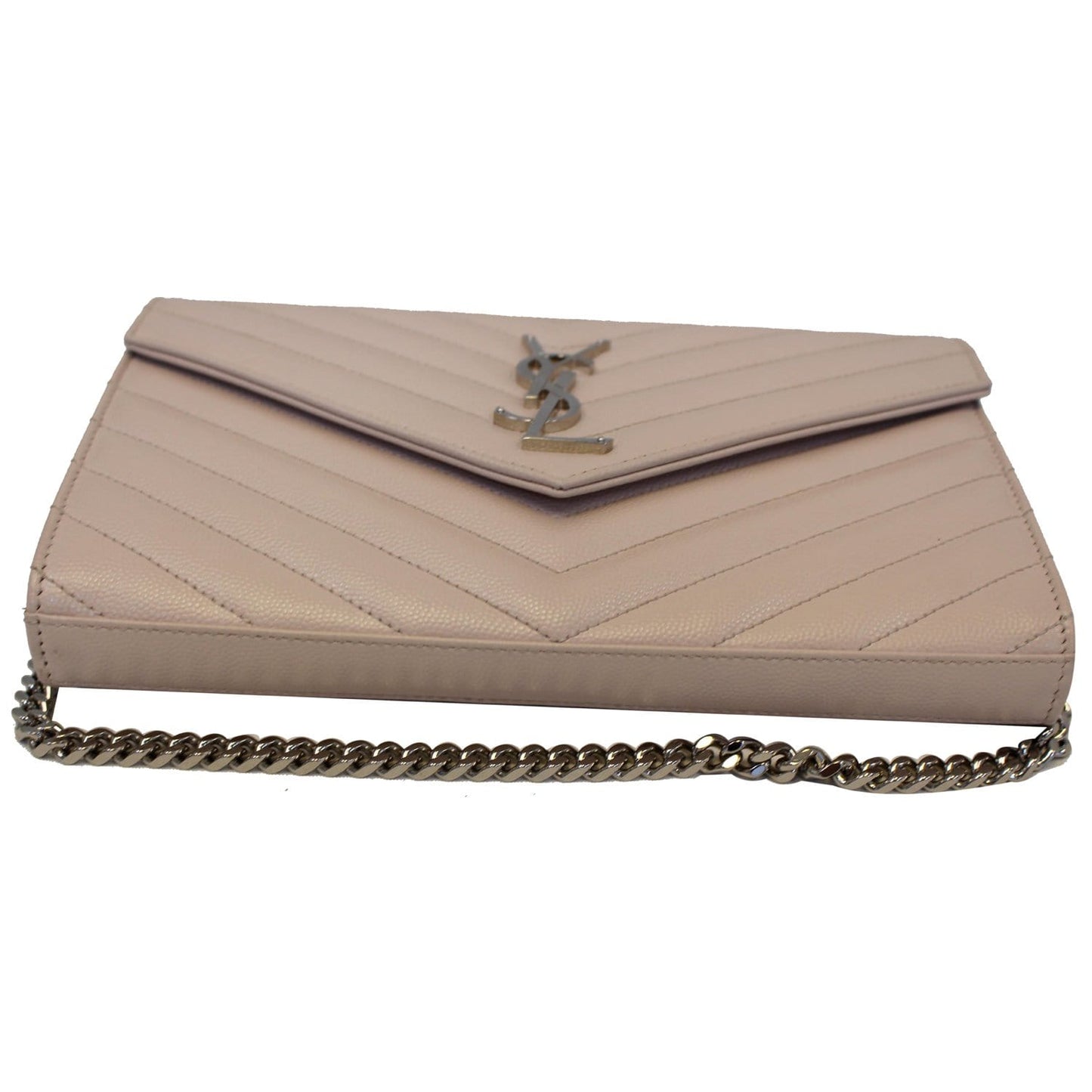 YVES SAINT LAURENT Monogram Grain De Poudre Chain Wallet Pale Blush