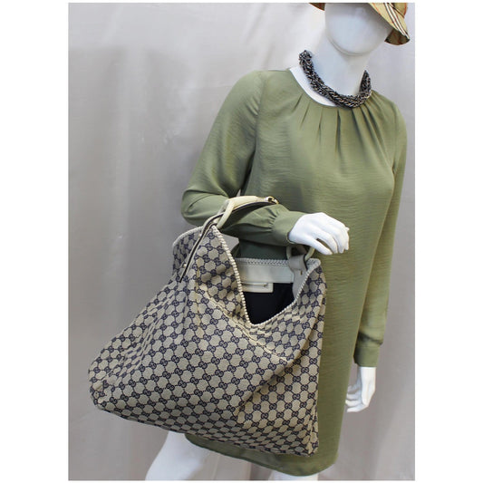 GUCCI Horsebit GG Canvas Large Hobo Bag Blue/White 114900