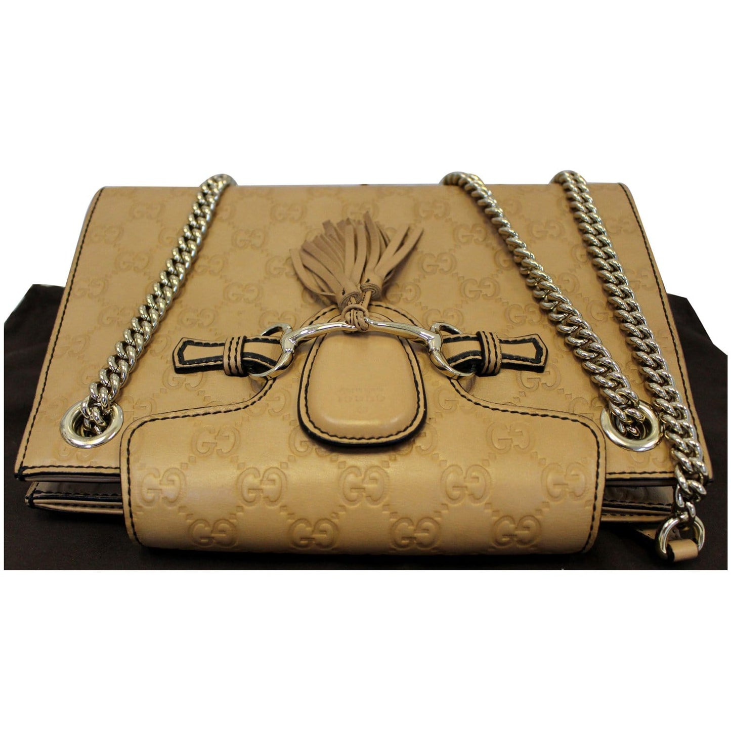 GUCCI Emily Guccissima Leather Chain Shoulder Bag Rose Beige 369621