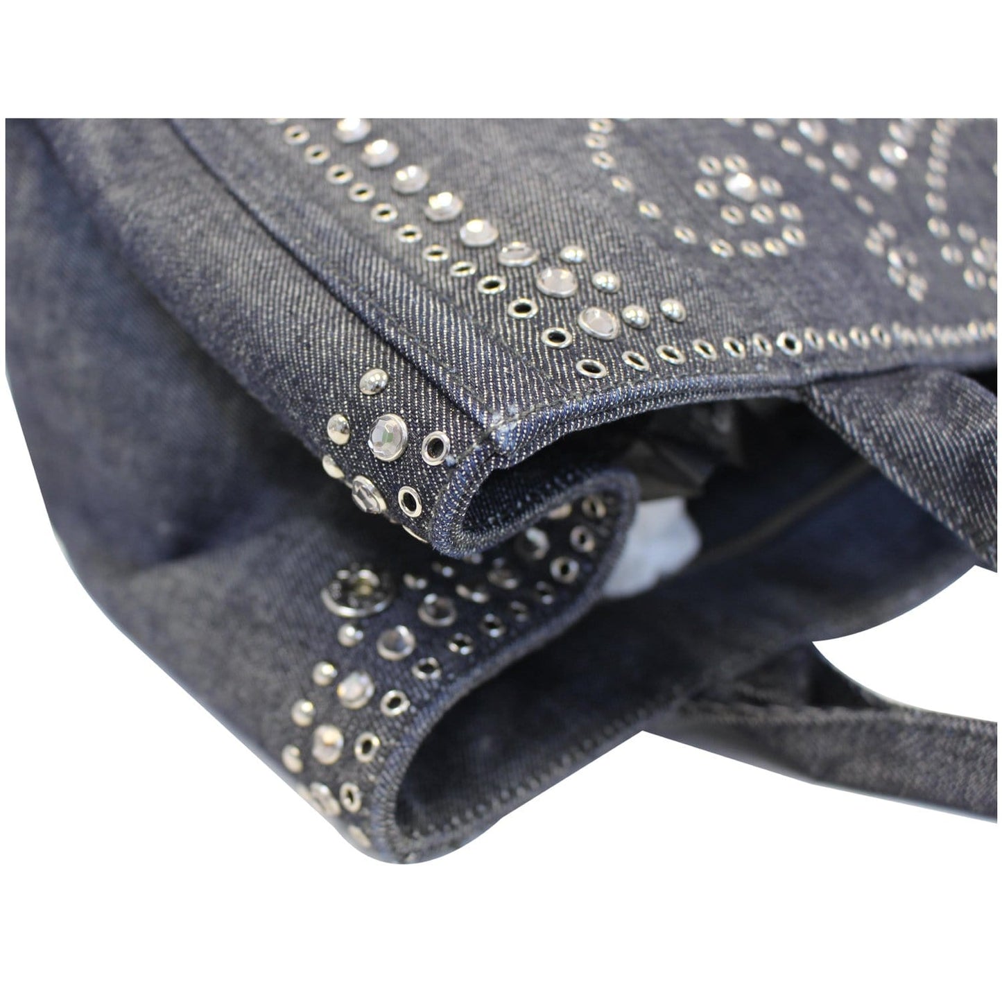 PRADA Canapa Jeweled 2way Tote Bag Denim - Last Call