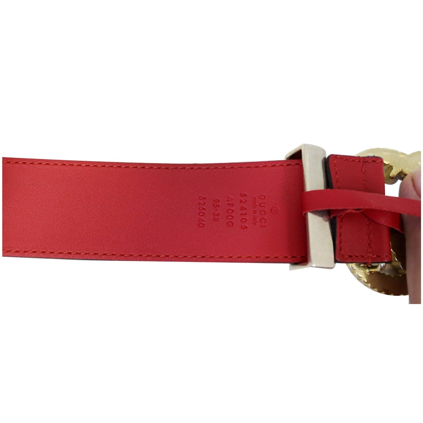 GUCCI Torchon Double G Red Leather Belt Size 95.38