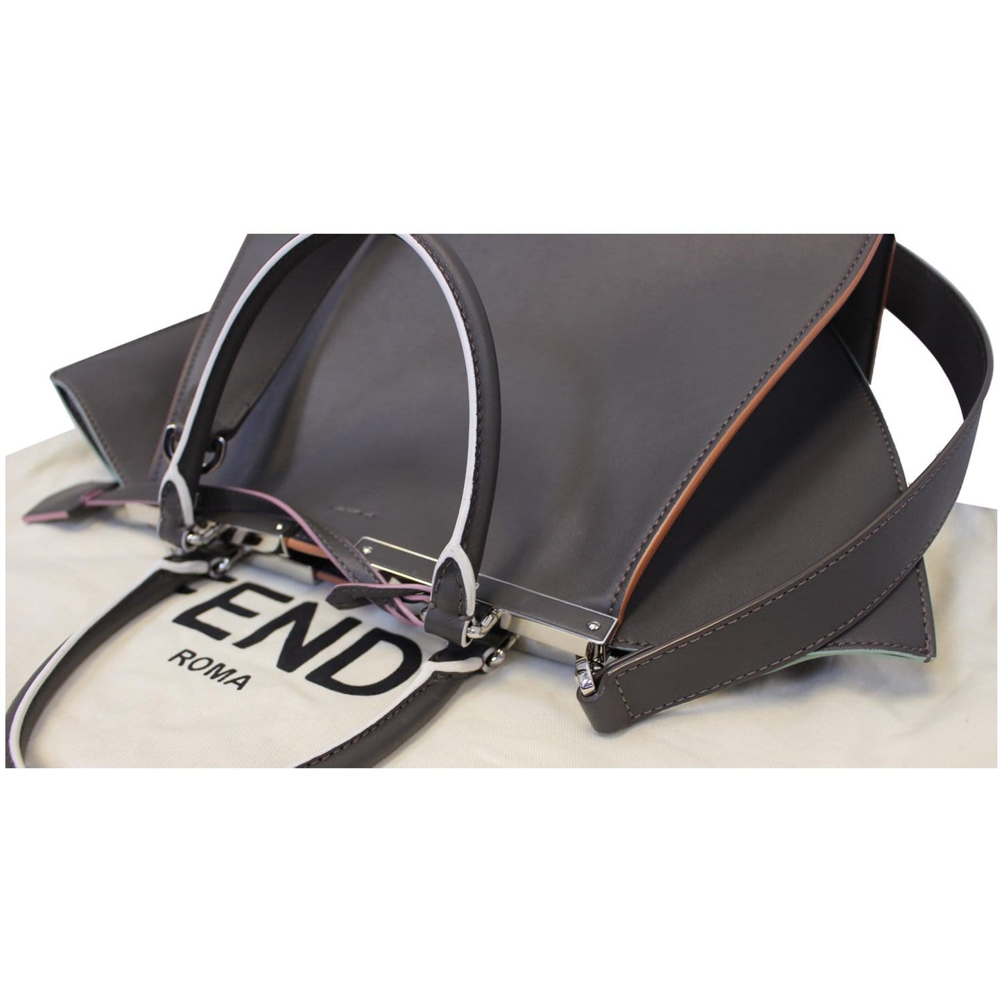 FENDI Petite 3Jours Calfskin Leather Tote Bag Dark Grey