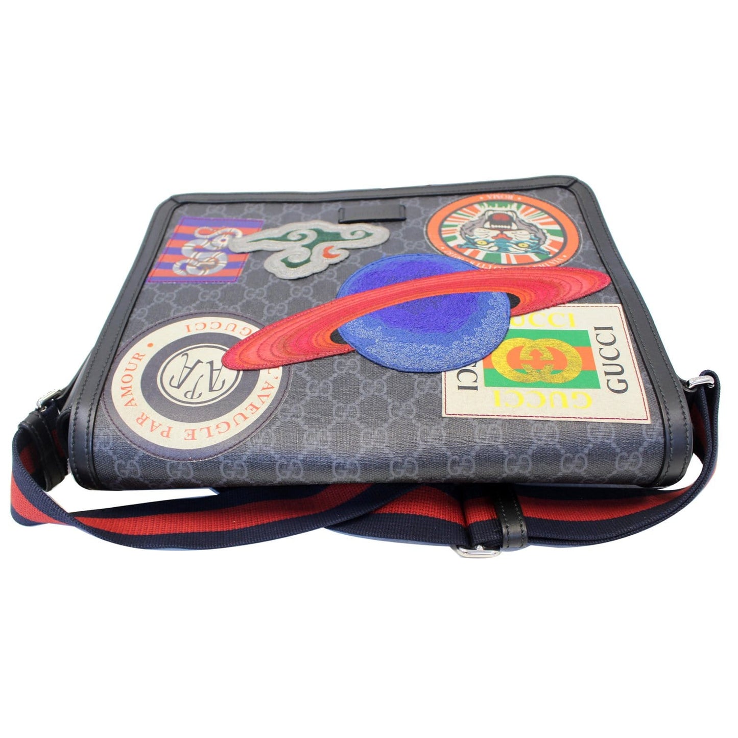 GUCCI  Night Courrier GG Supreme Flap Messenger Bag Black/Grey 474138
