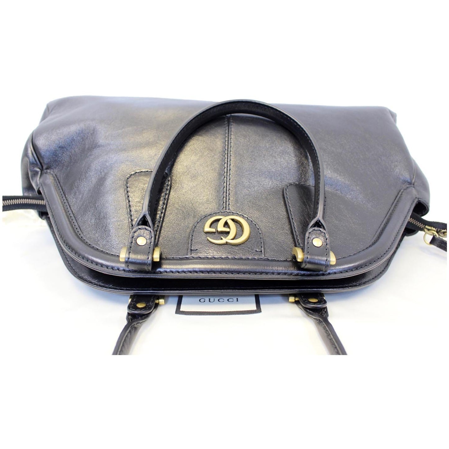 GUCCI Rebelle Top Handle Black Leather Satchel Handbag