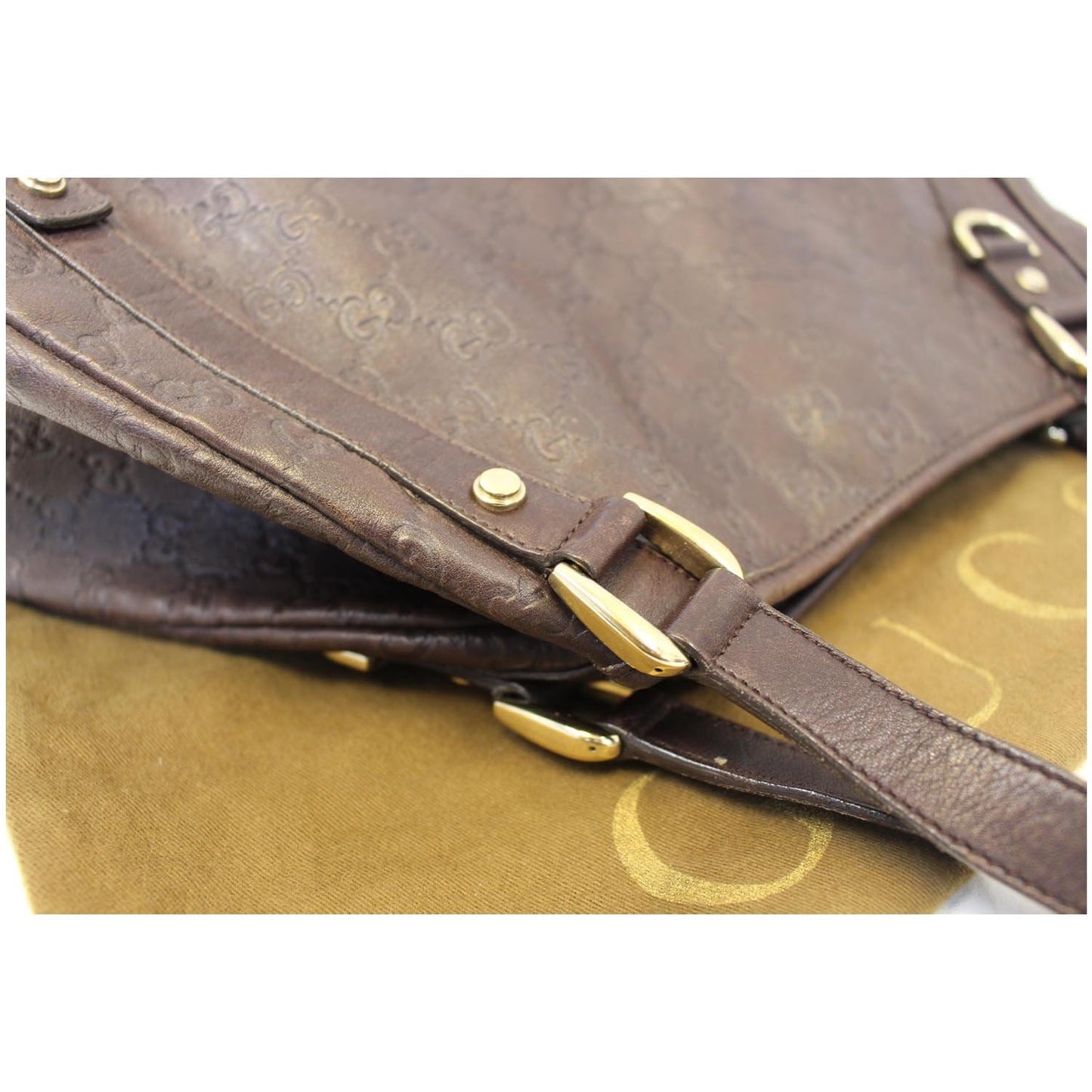 GUCCI Abbey Medium Leather Tote Shoulder Bag Dark Brown