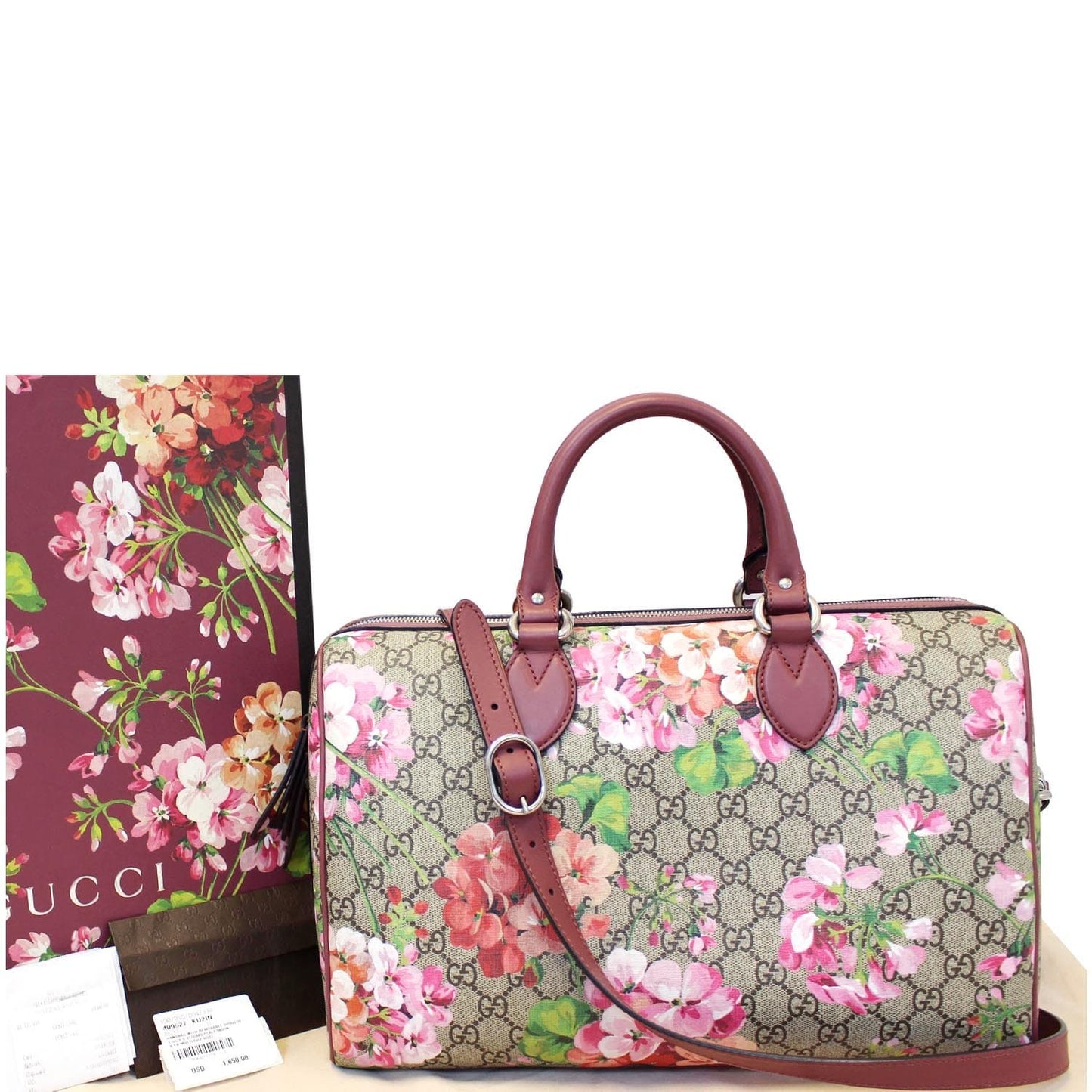 GUCCI Blooms Top Handle GG Canvas Medium Boston Bag