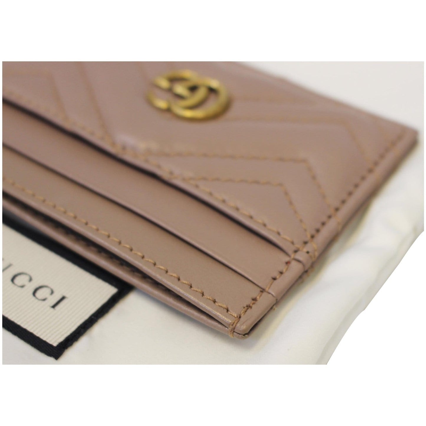 GUCCI GG Marmont Leather Card Case Taupe 443127