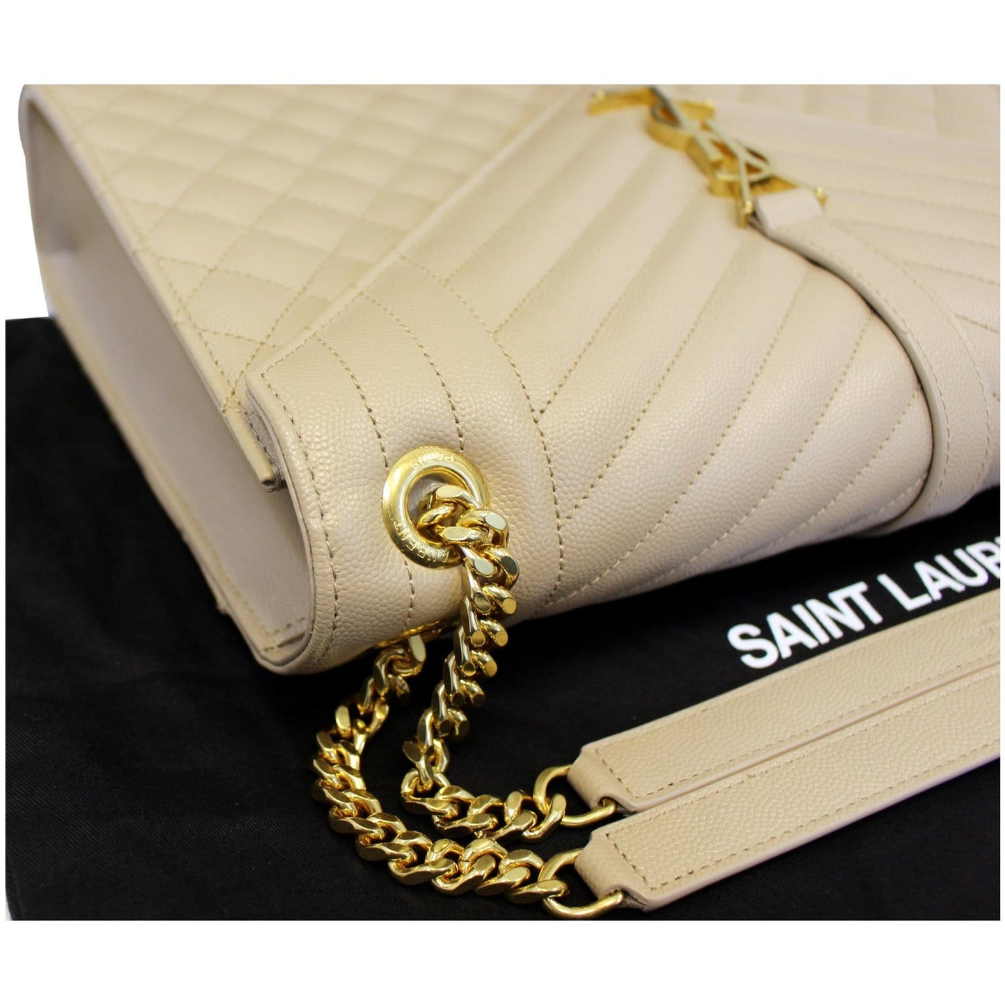 YVES SAINT LAURENT Envelope Large Matelasse Embossed Leather Shoulder Bag Nude