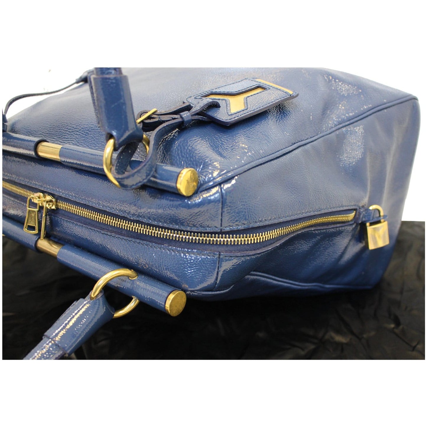 YVES SAINT LAURENT Majorelle Patent Leather Satchel Bag Blue