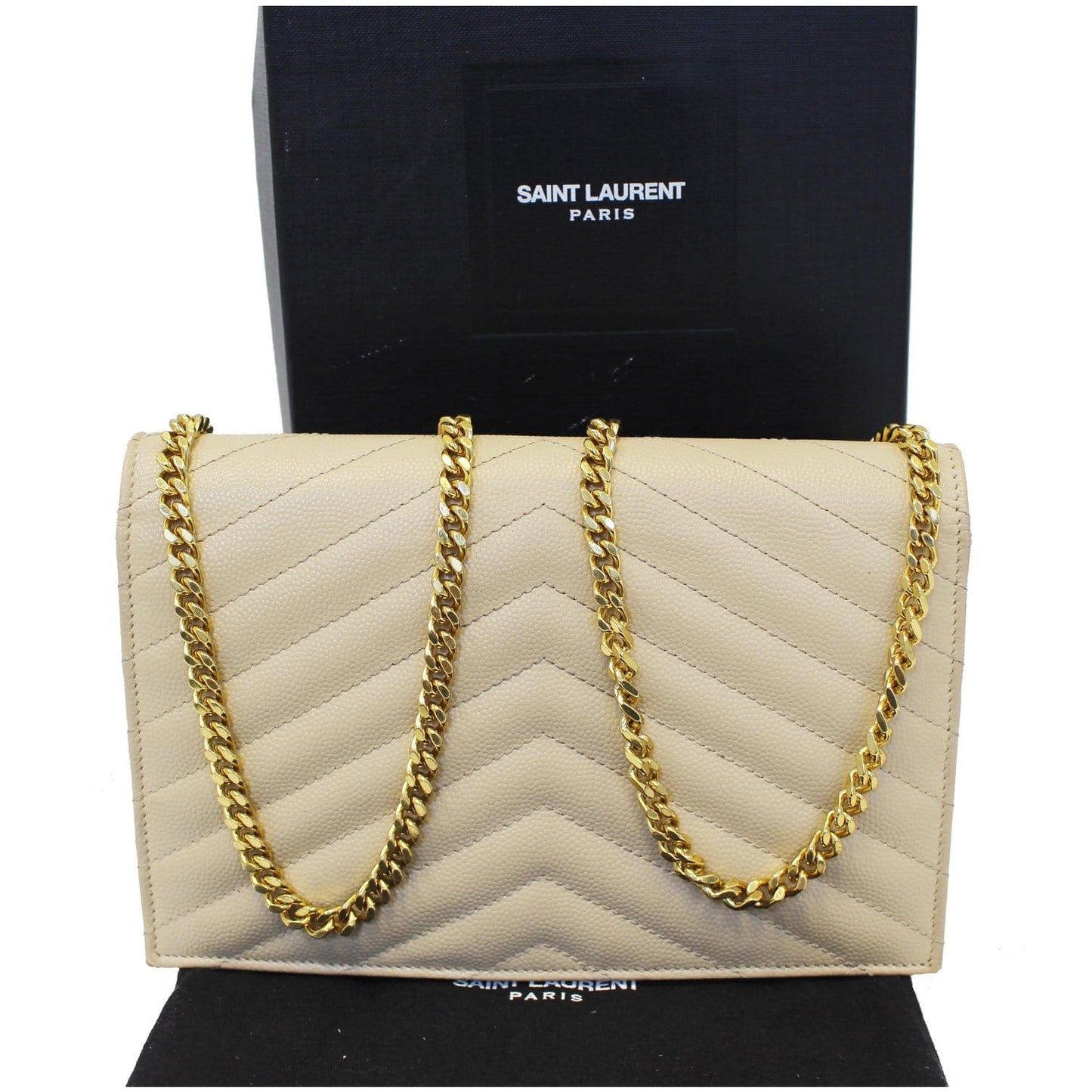 SAINT LAURENT Grain De Poudre Monogram Chain Wallet Powder