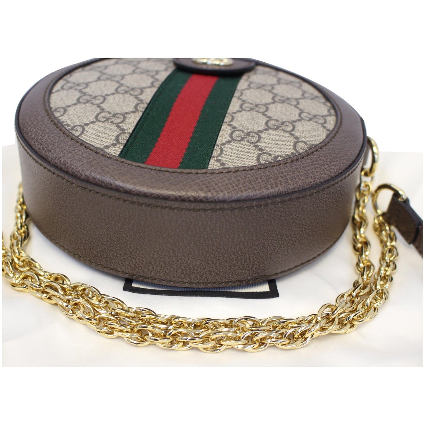 Gucci Ophidia Mini GG Round Supreme Monogram Web Crossbody Bag Beige