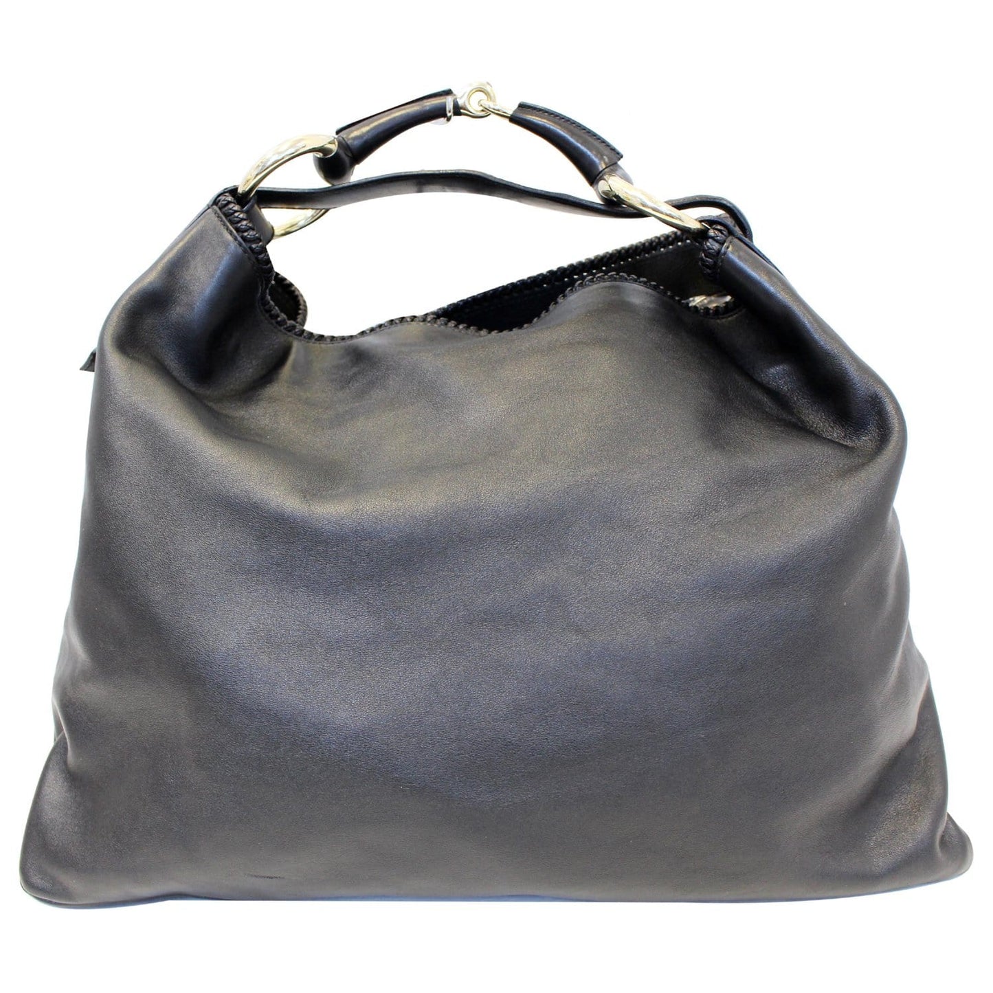 GUCCI Horsebit Large Black Leather Hobo Bag