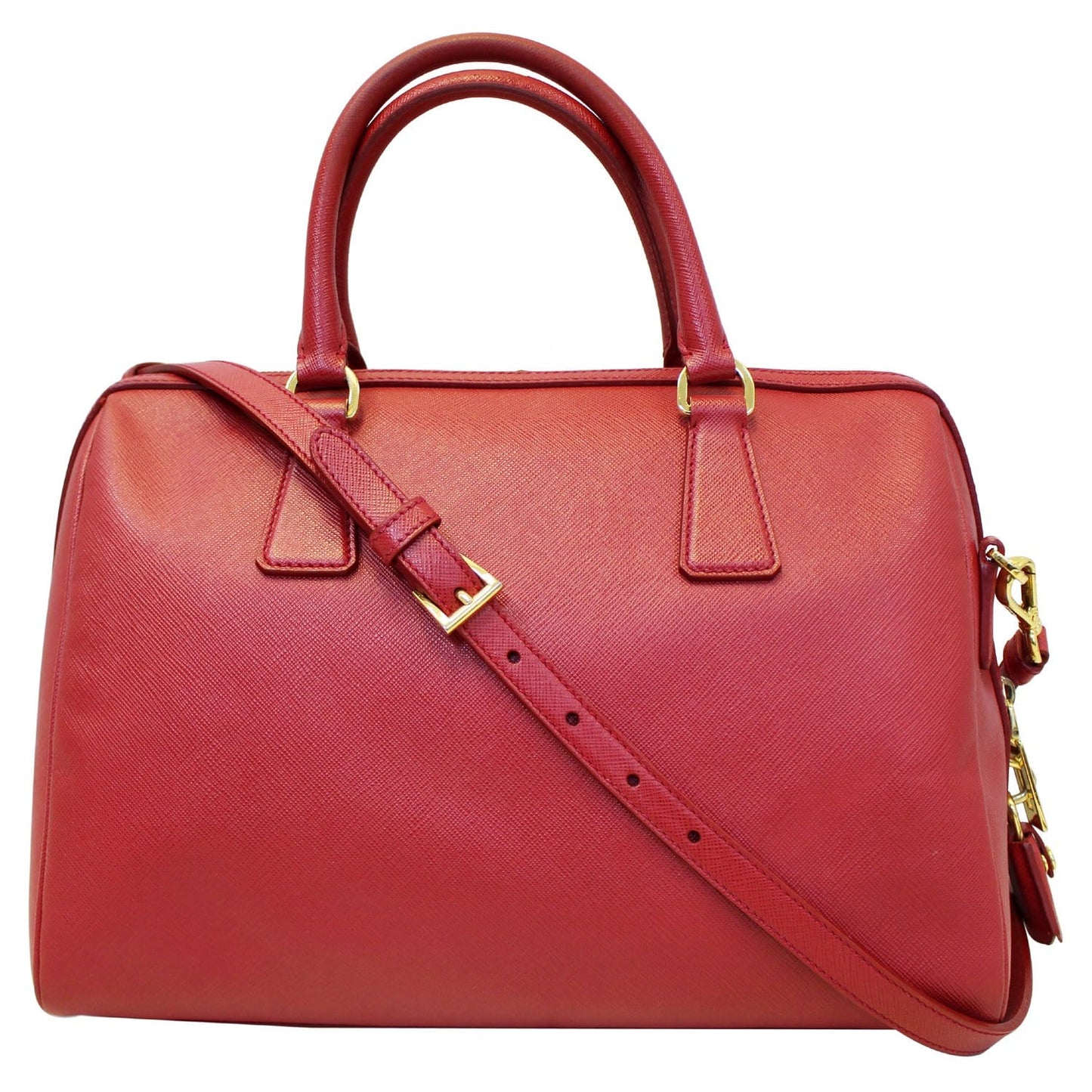 PRADA Lux Saffiano Leather Boston Handbag Red