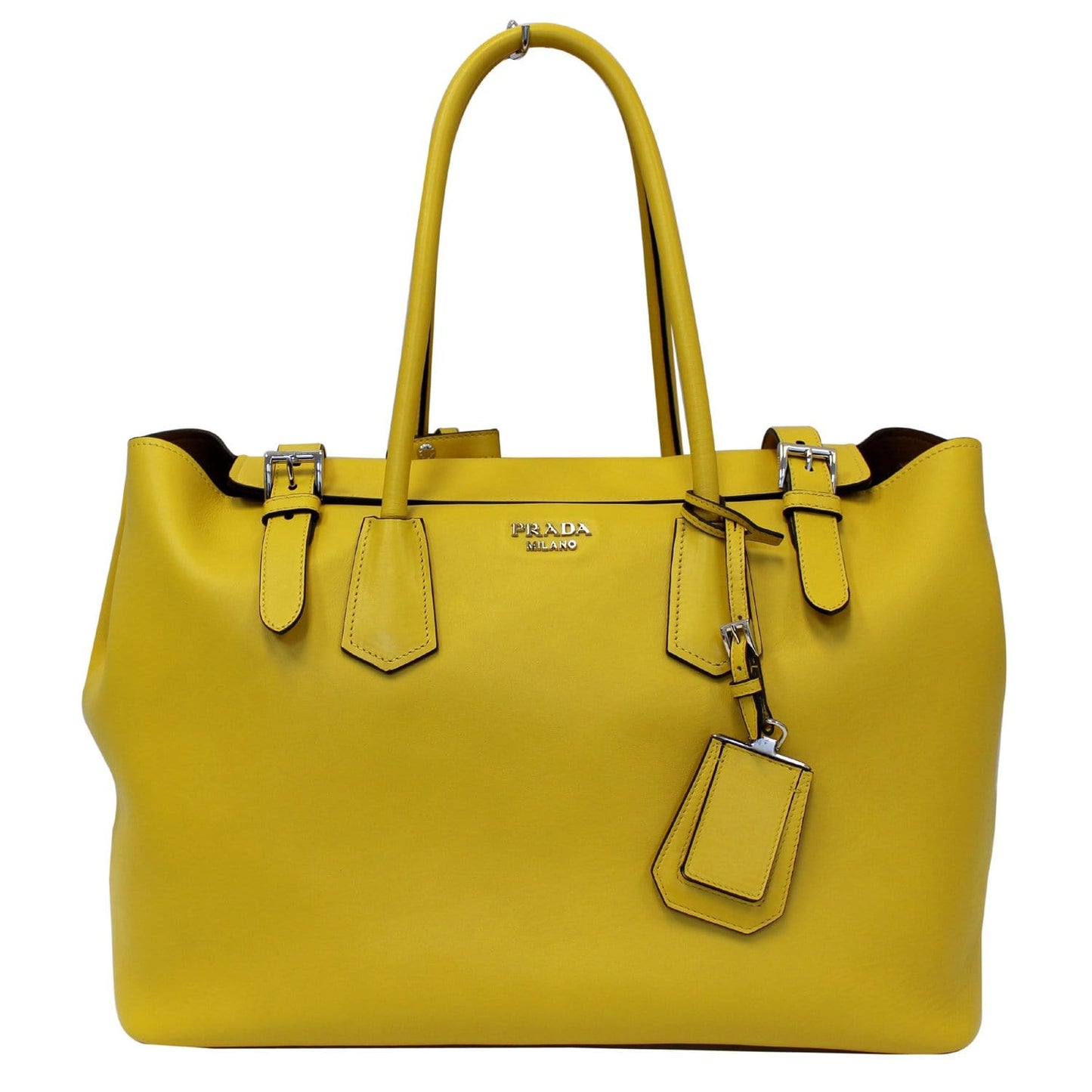 PRADA City Calf Buckle Tote Bag Yellow