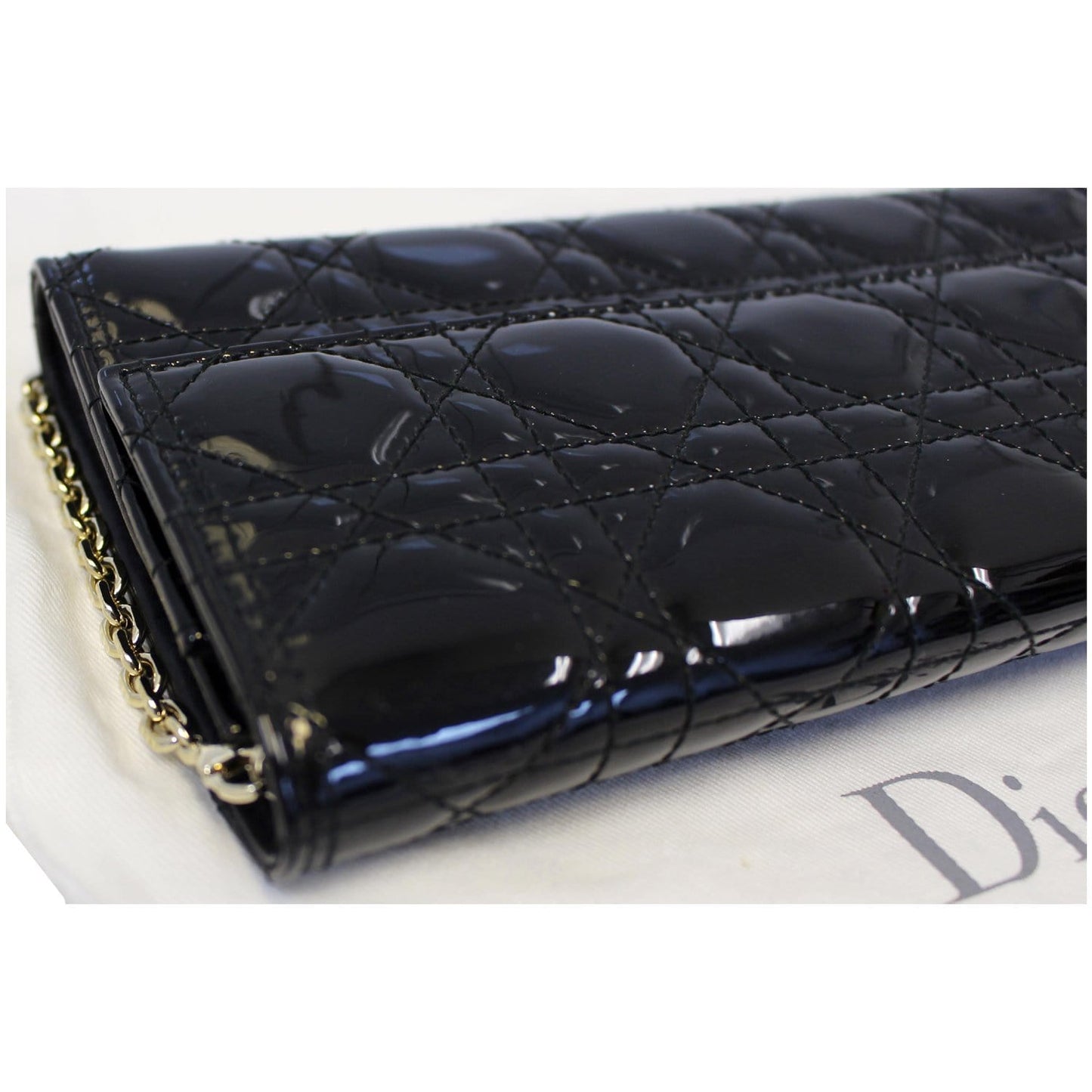 CHRISTIAN DIOR Lady Dior Croisiere Cannage Lambskin Chain Wallet Black