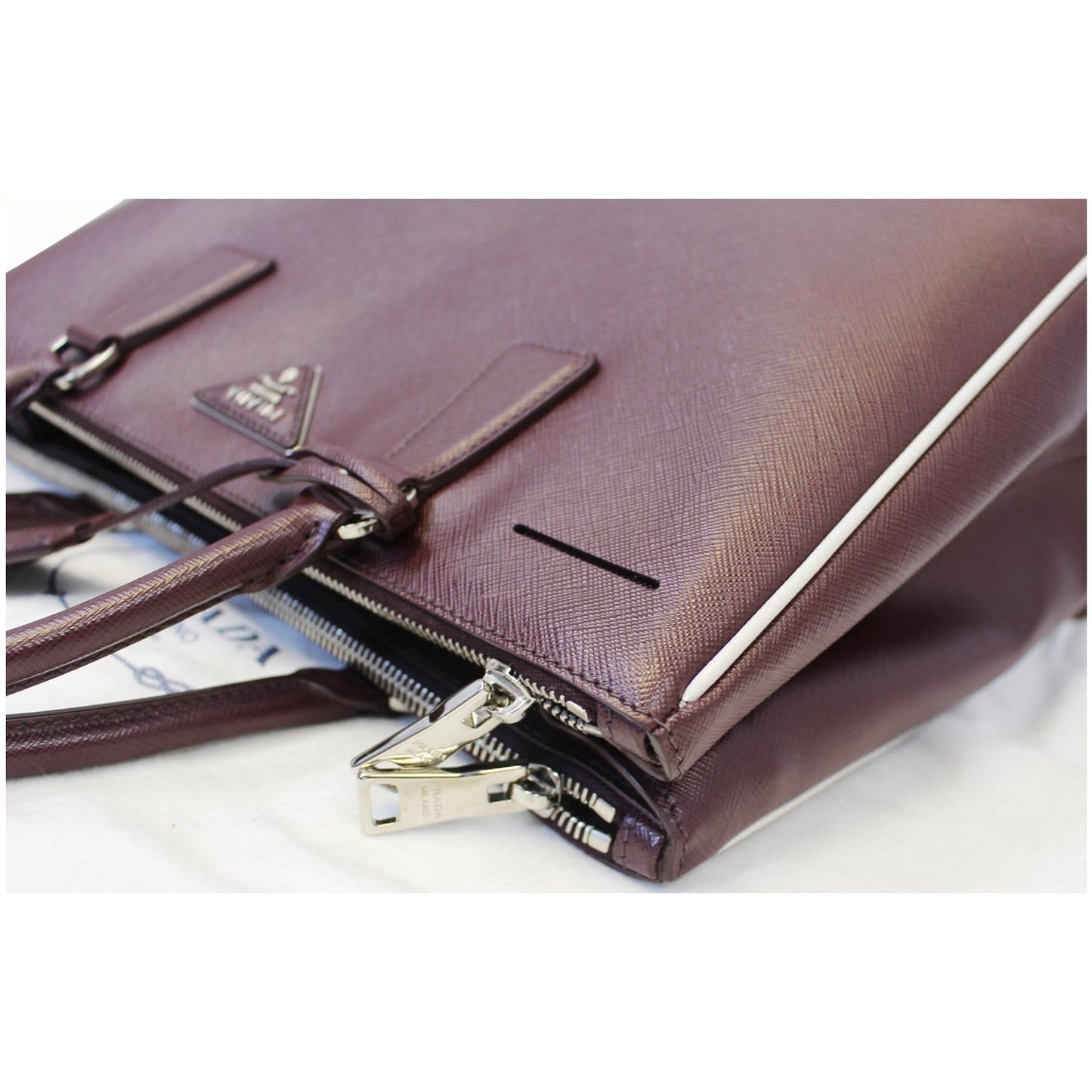 PRADA Lux Large Saffiano Leather Tote Shoulder Bag Burgundy