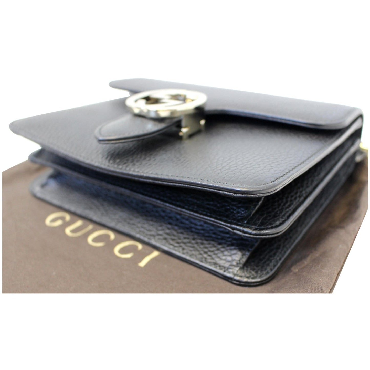 GUCCI Interlocking GG Leather Crossbody Bag Black 510304