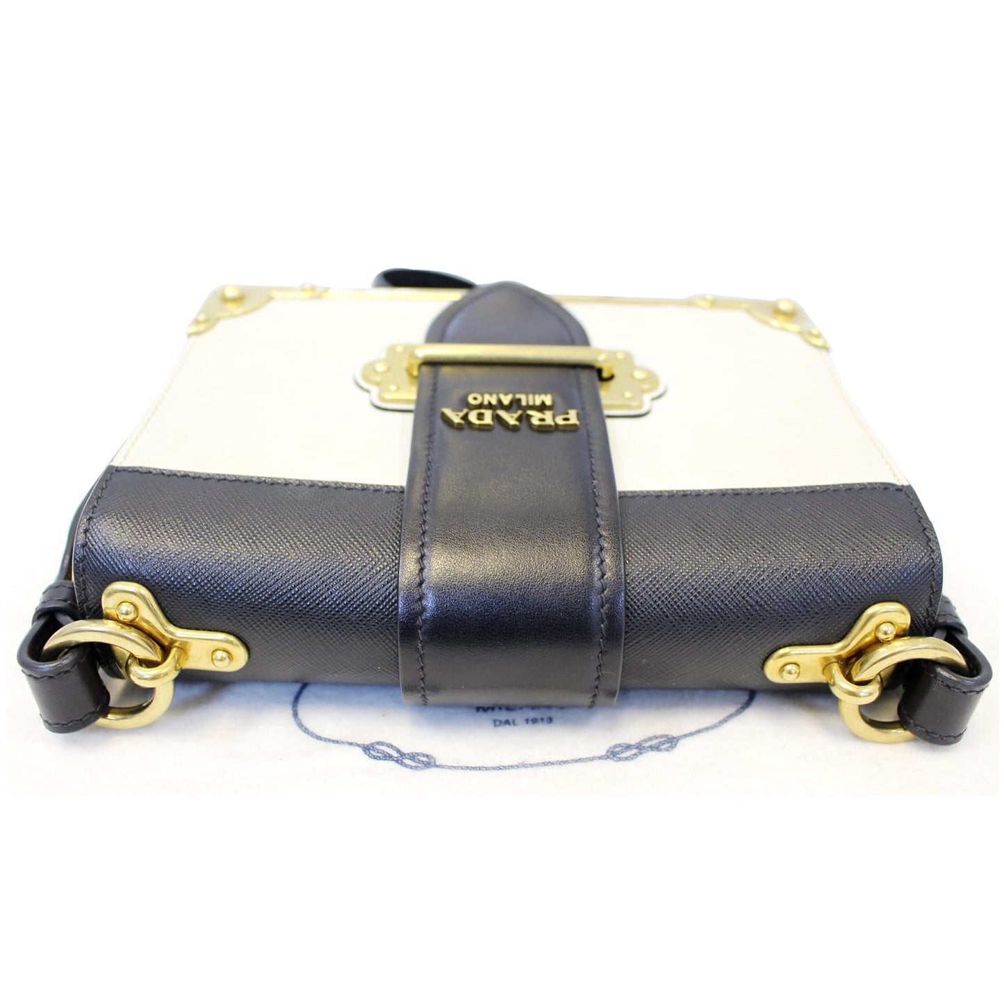 PRADA City Calf Saffiano Leather Cahier Shoulder Bag Talco Nero