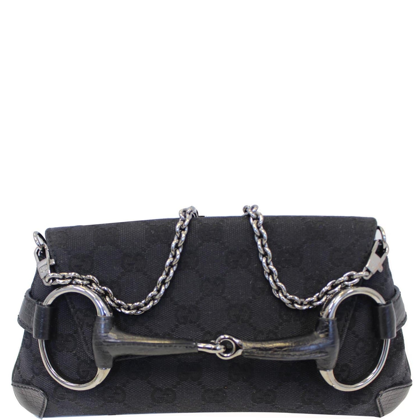 GUCCI Horsebit GG Canvas Clutch Bag Black