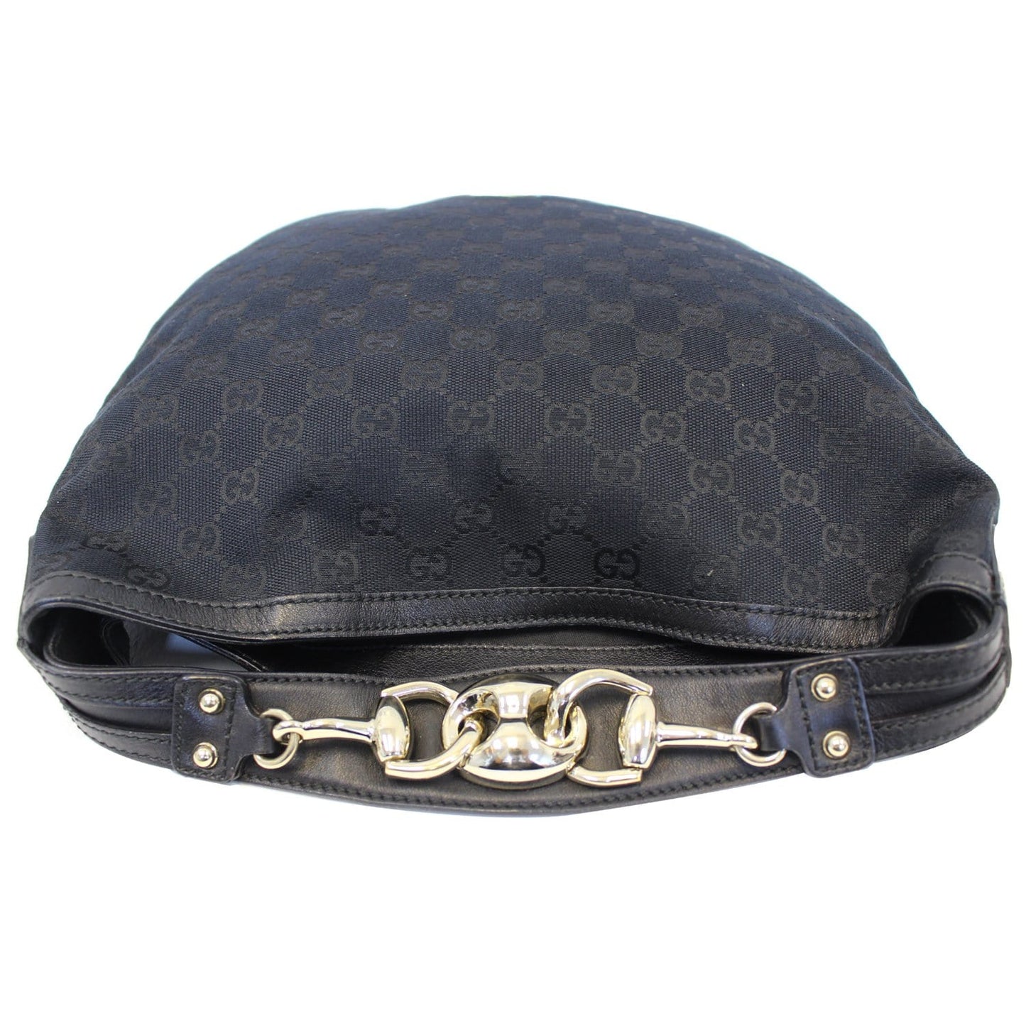 GUCCI GG Canvas Horsebit Medium Wave Hobo Bag Black