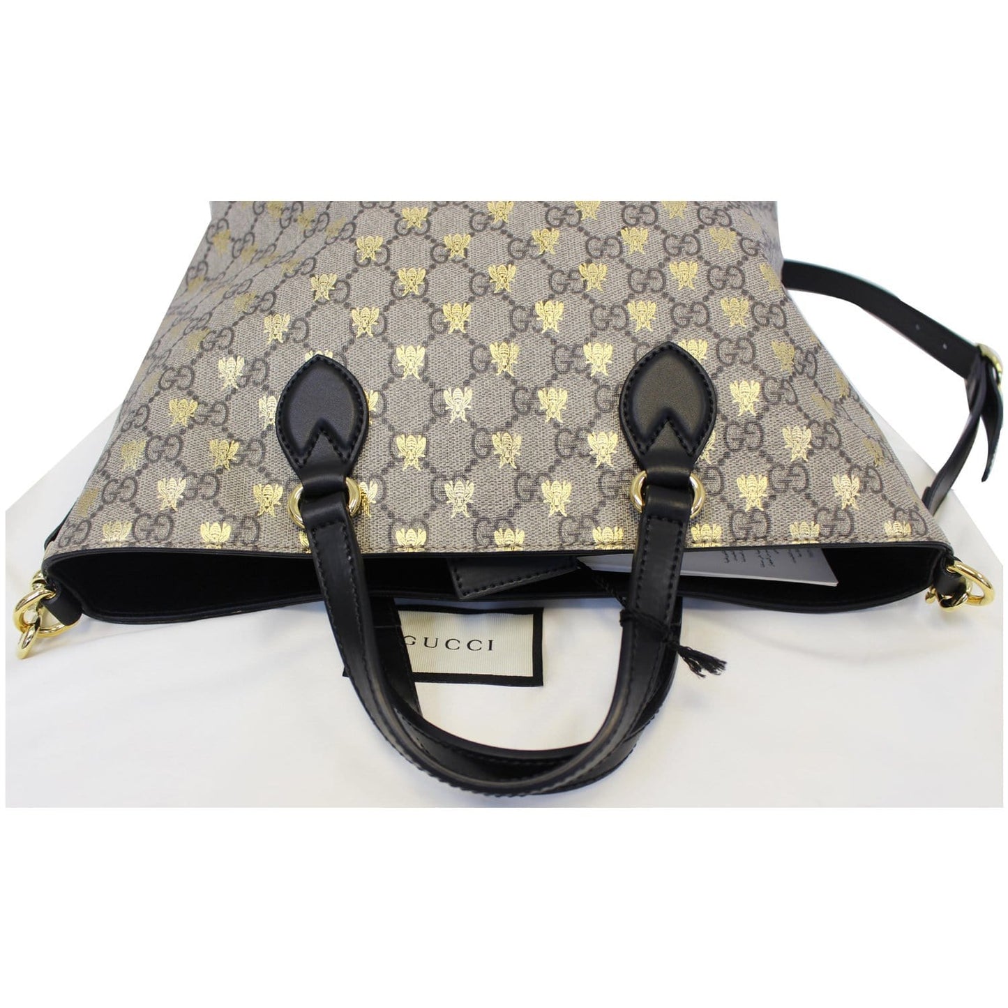 GUCCI GG Supreme Bees Monogram Tote Bag Black/Gold 473887