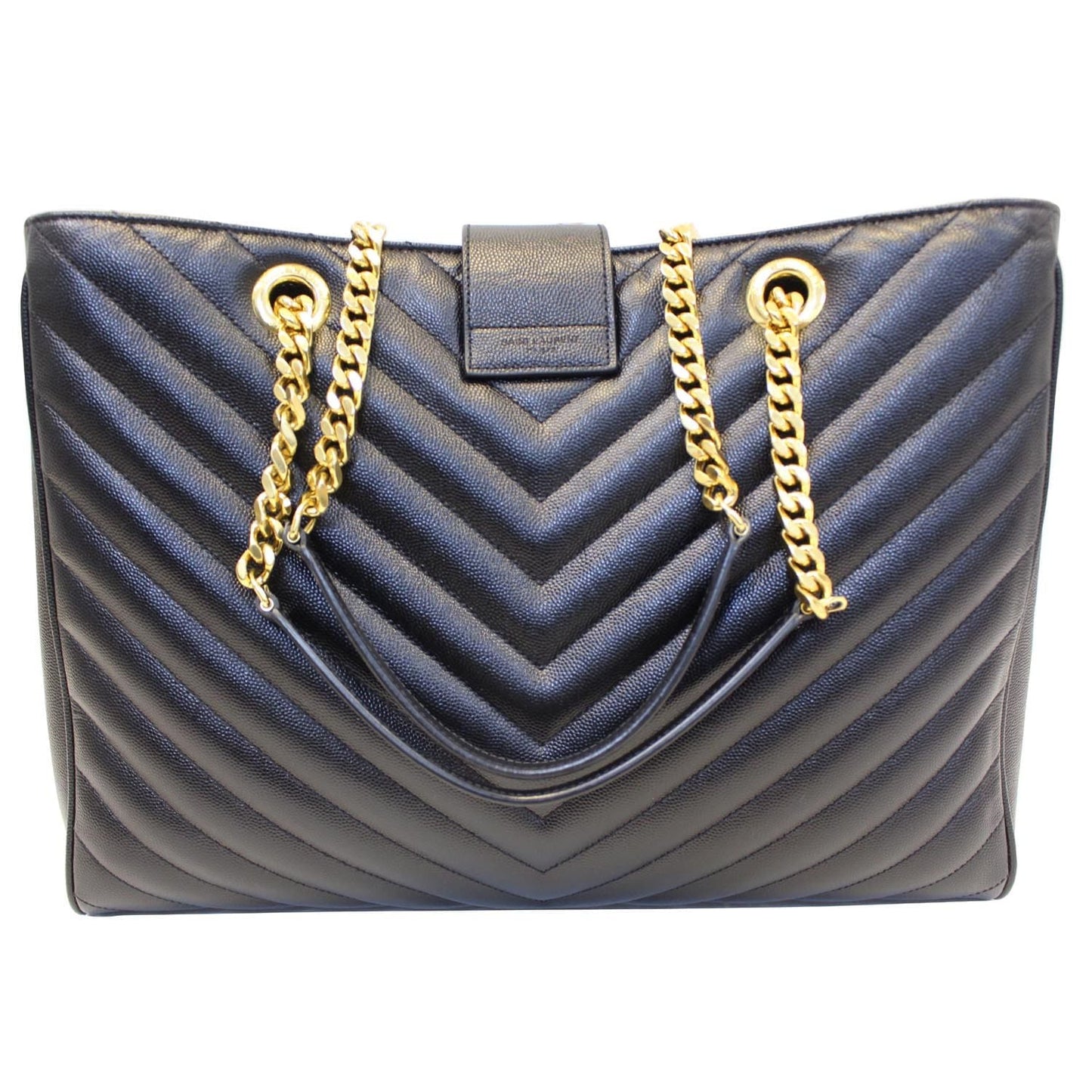 YVES SAINT LAURENT Matelasse Chevron Large Monogram Shopper Bag Black