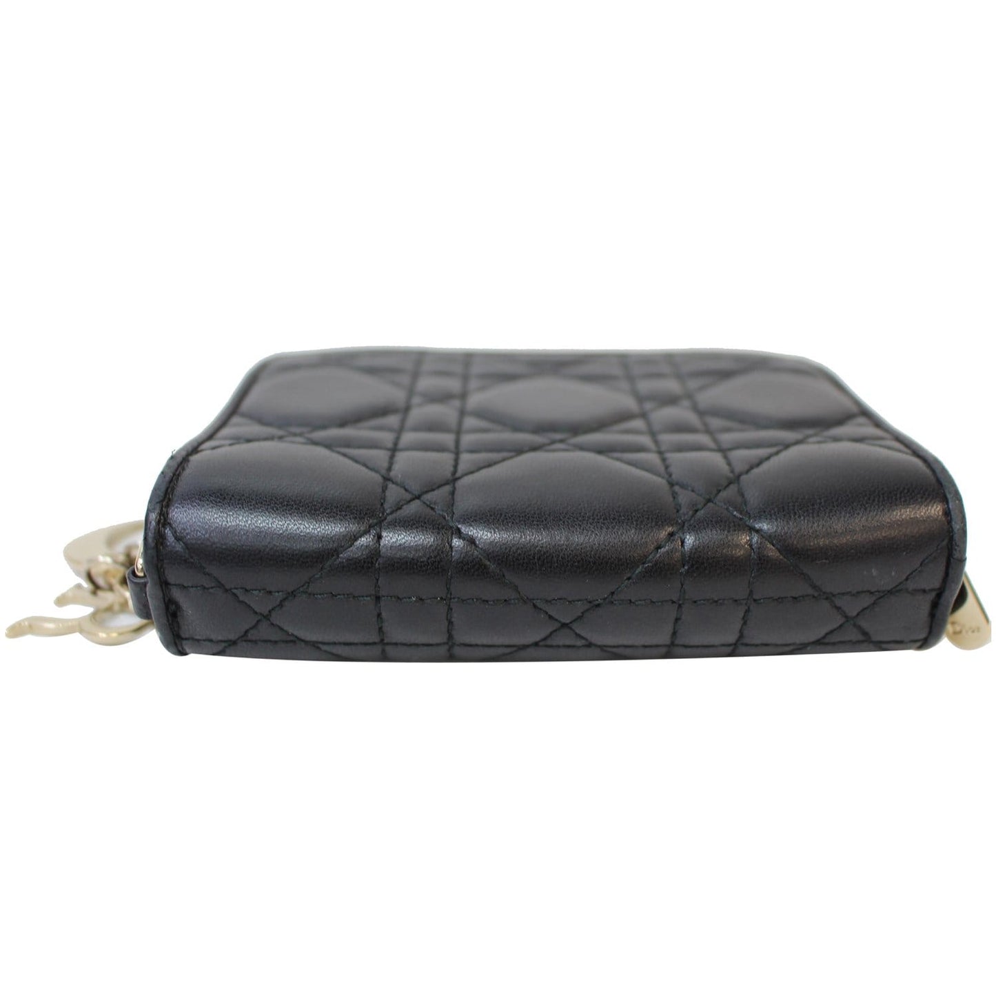 CHRISTIAN DIOR Mini Lady Dior Cannage Lambskin Compact Wallet Black