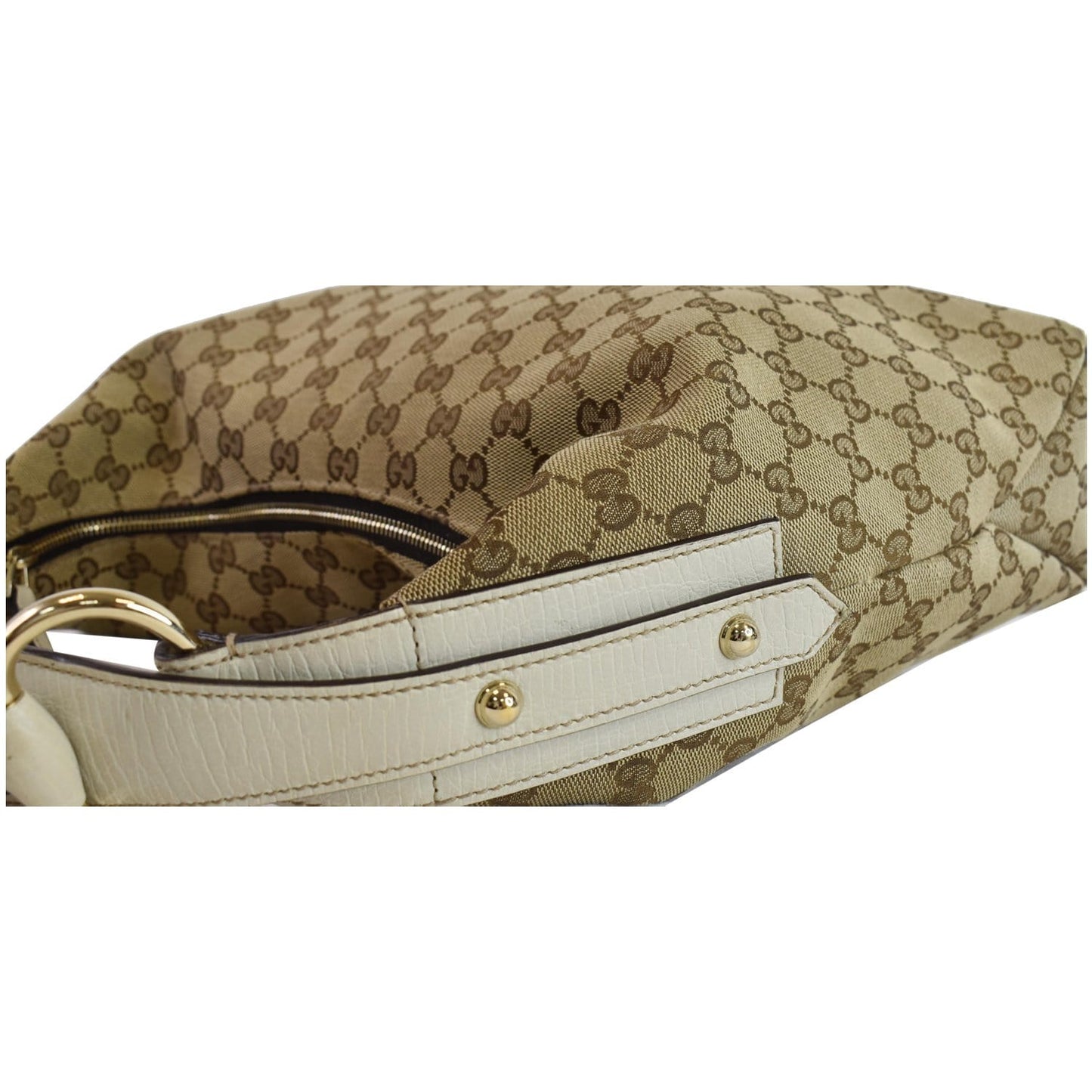 GUCCI Horsebit Medium GG Canvas Hobo Bag Beige 115867