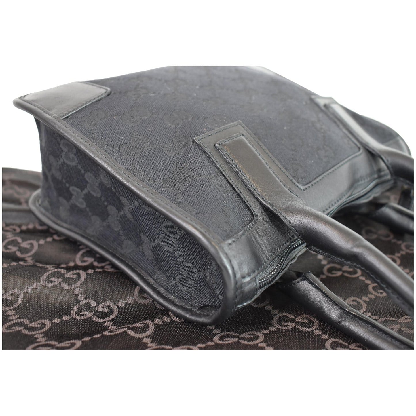 GUCCI Micro GG Top Handle Leather Tote Bag Black 000.0856