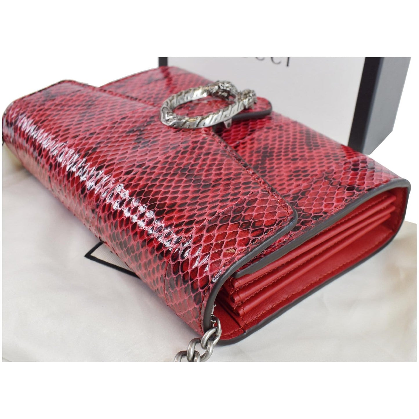 GUCCI Dionysus Mini Python Leather Crossbody Chain Wallet Red 401231