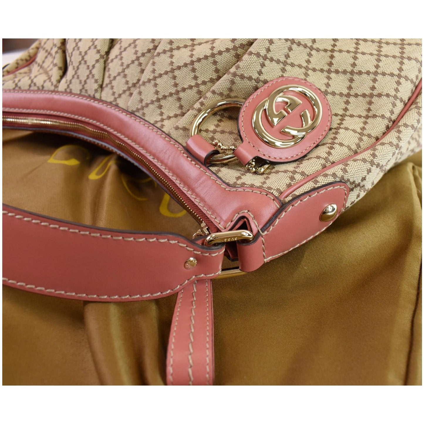 GUCCI Medium Sukey Diamante Canvas Hobo Bag Beige 232955