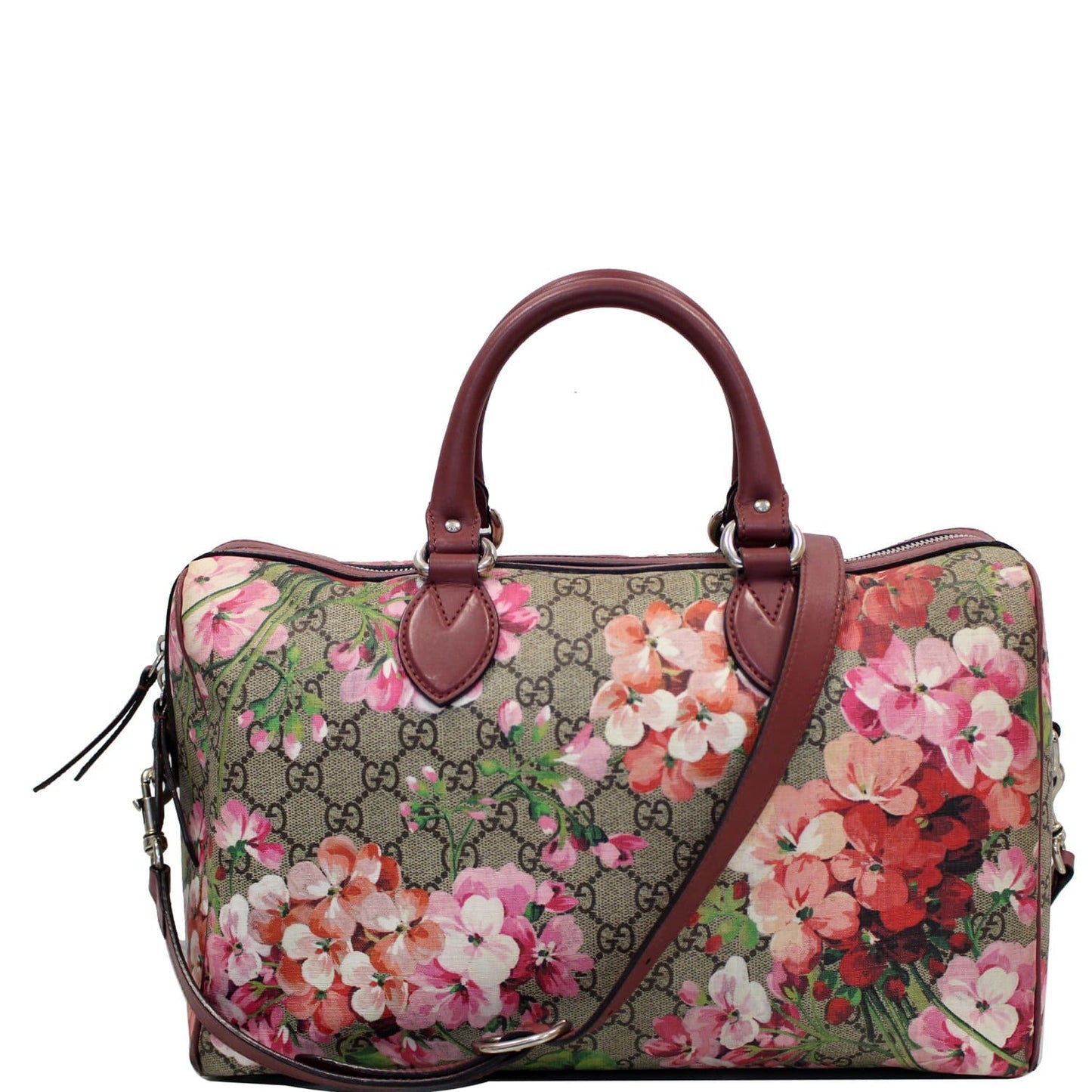 GUCCI Blooms Top Handle Supreme Canvas Large Boston Bag Beige/Ebony 409527