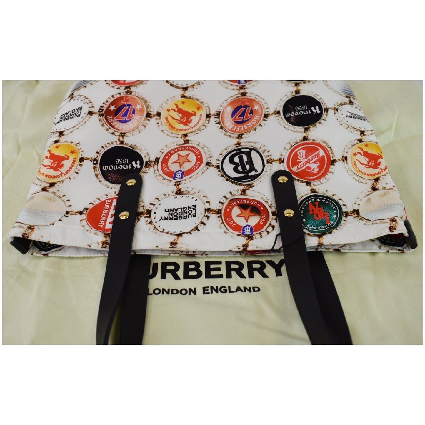 BURBERRY Flat Printed Large Nylon Tote Bag White Multi