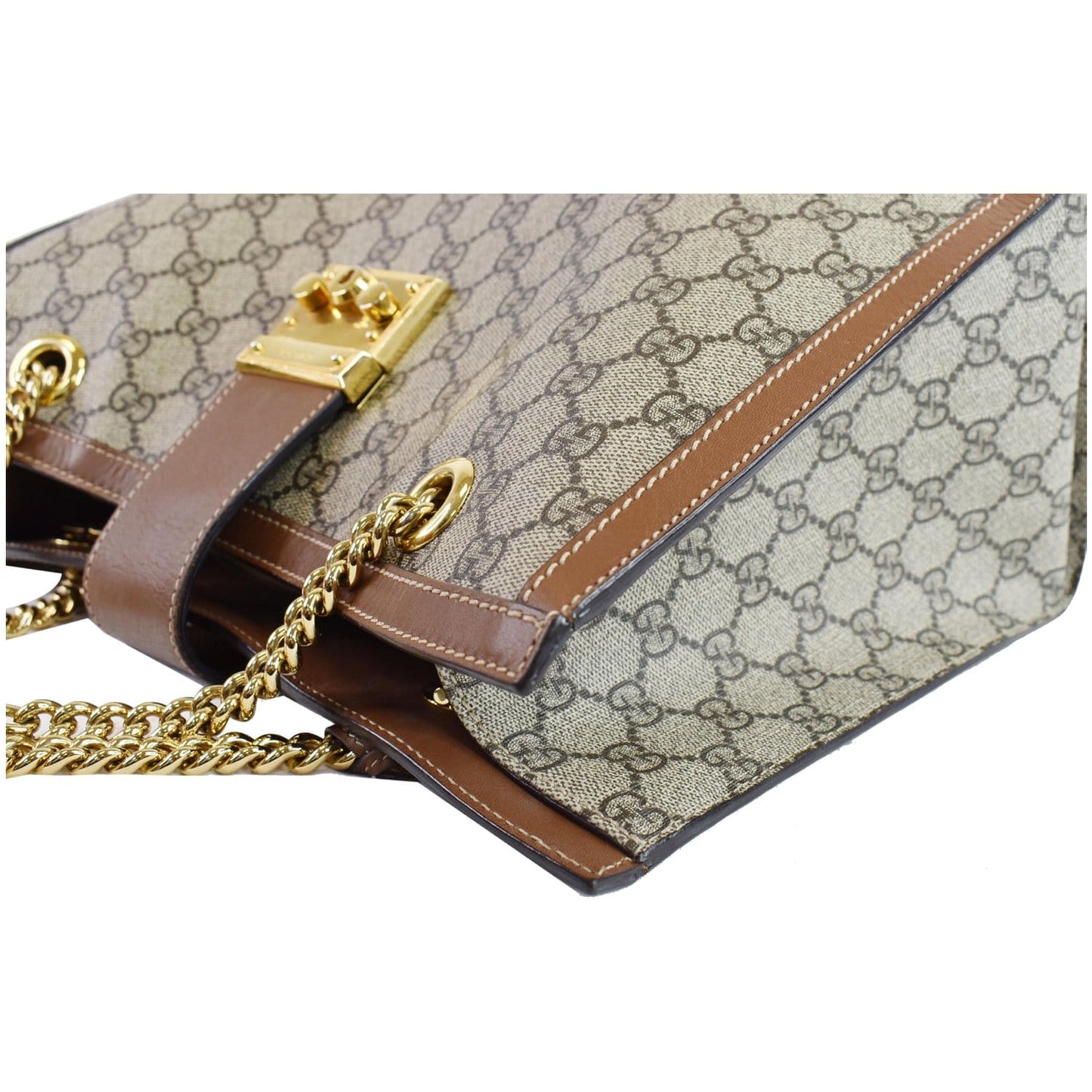 GUCCI Padlock Medium GG Supreme Canvas Shoulder Bag Beige 479197