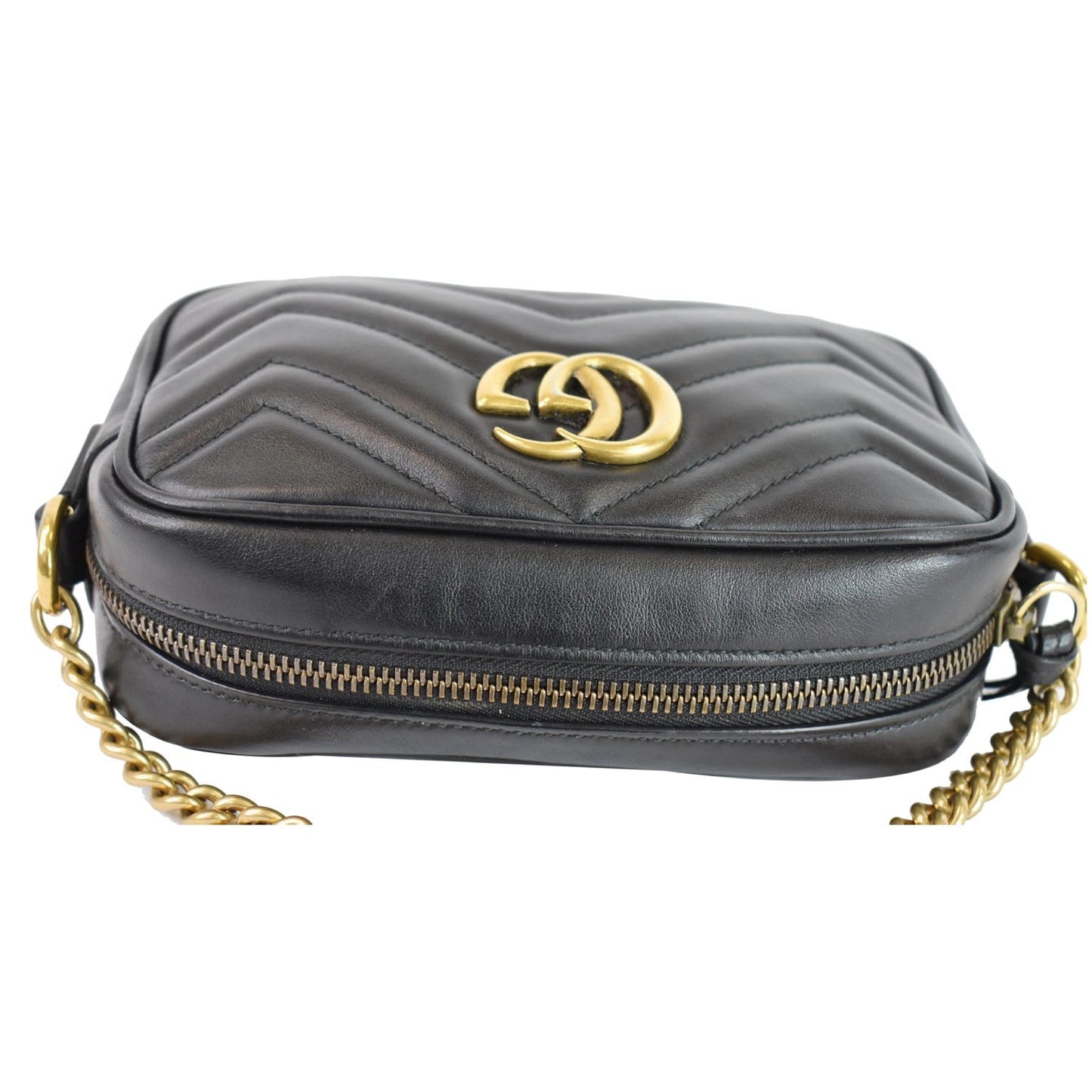 GUCCI GG Marmont Matelasse Mini Leather Crossbody Bag Black 448065