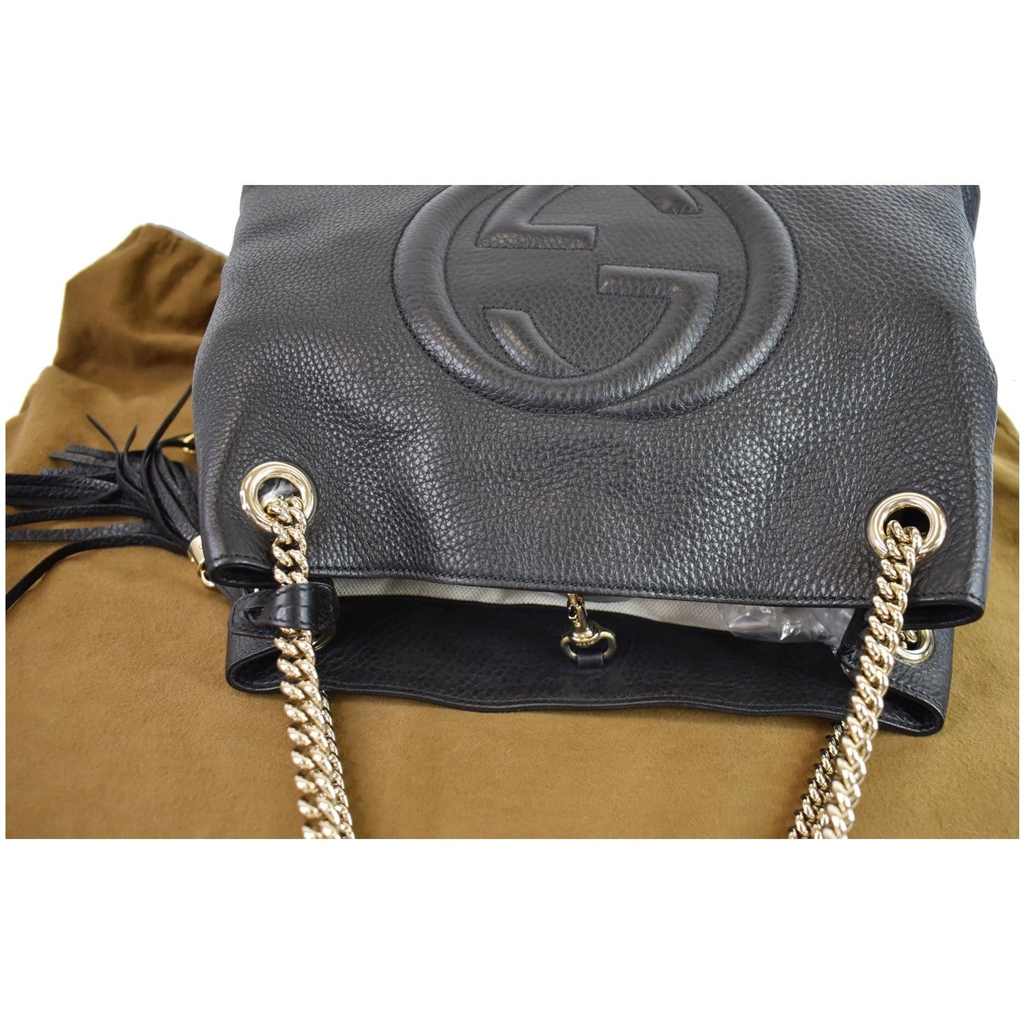 GUCCI Soho Pebbled Leather Chain Shoulder Bag 308982 Black