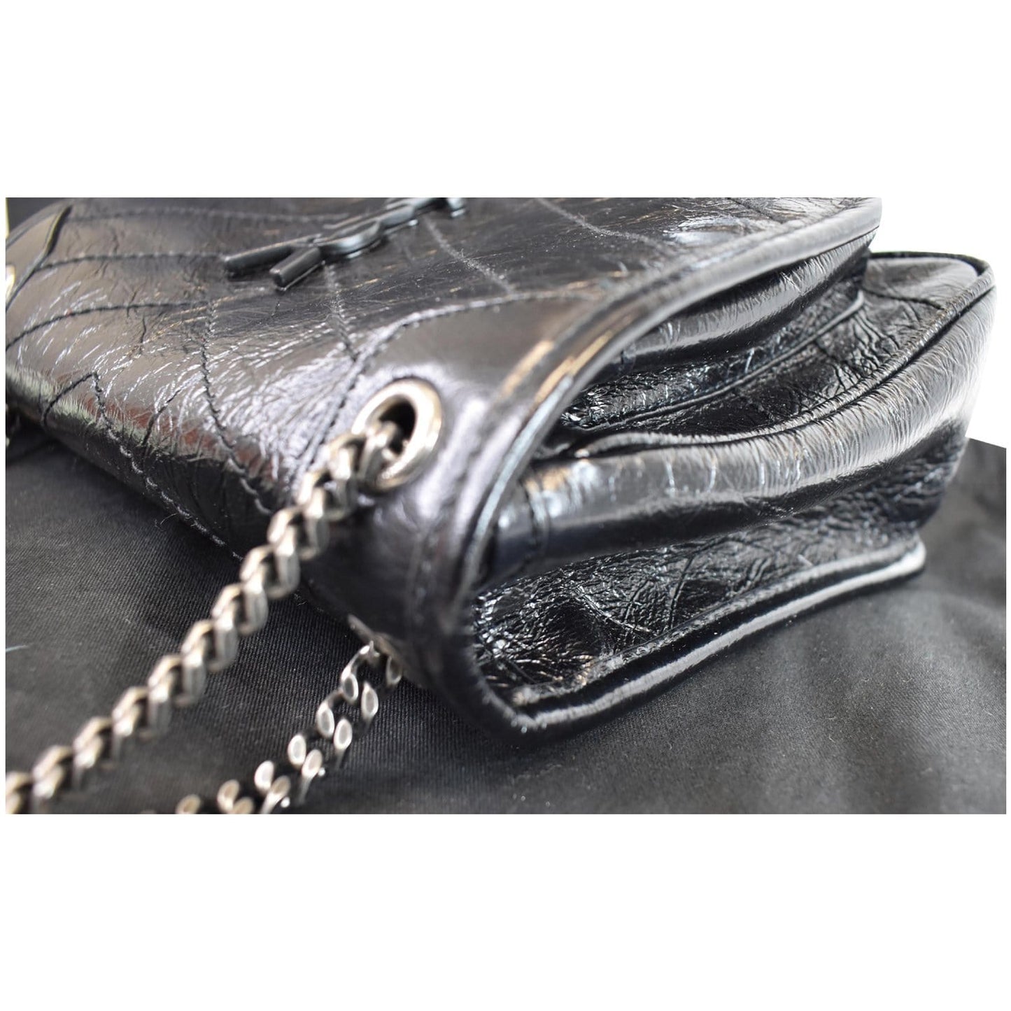 YVES SAINT LAURENT Niki Baby Crinkle Leather Crossbody Bag Black