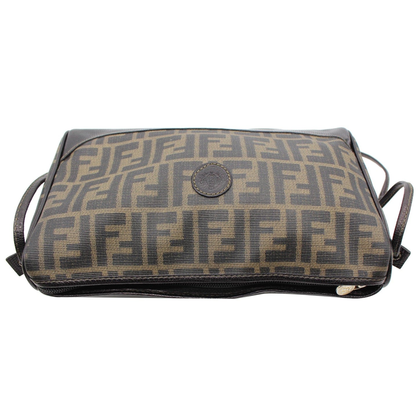 FENDI Roma Coated Canvas Leather Crossbody Bag Brown