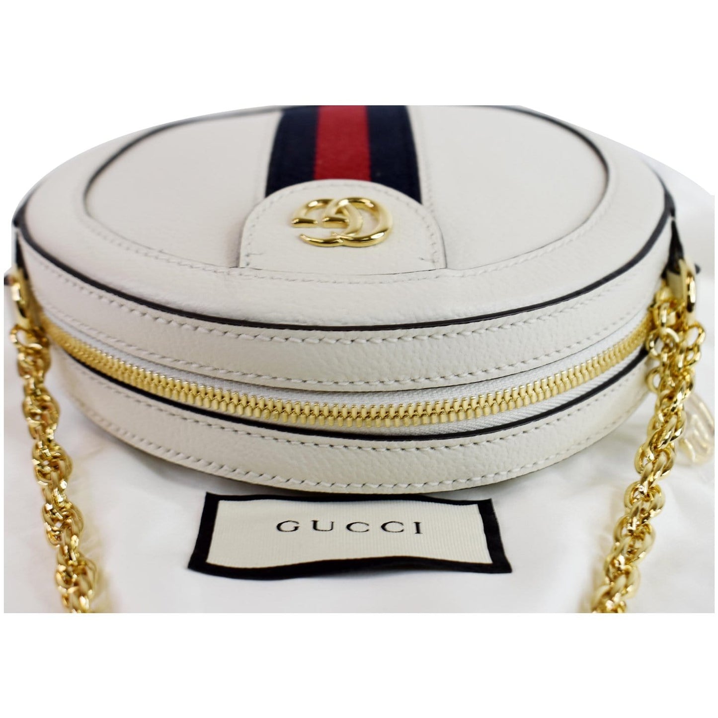 GUCCI Ophidia Mini GG Round Web Leather Crossbody Bag White 550618