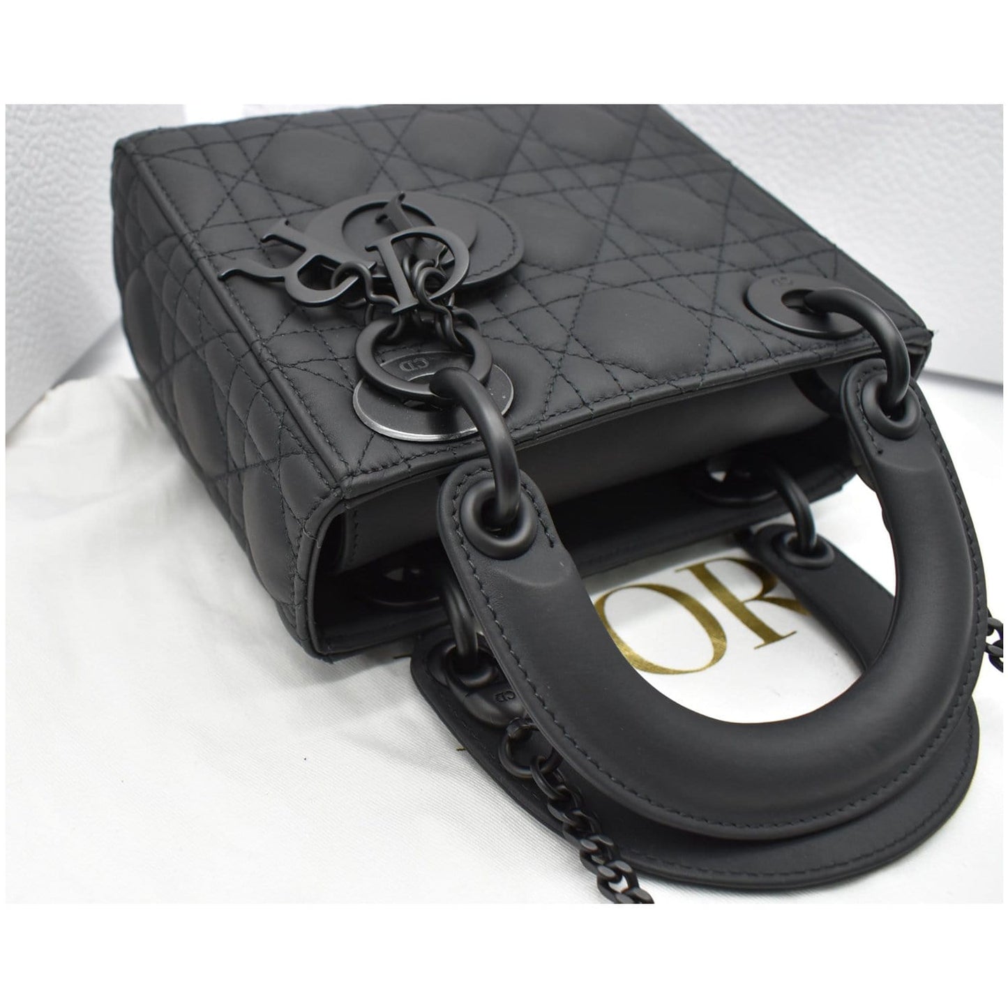 CHRISTIAN DIOR Mini Lady Dior Cannage Calfskin Leather Shoulder Bag Matte Black