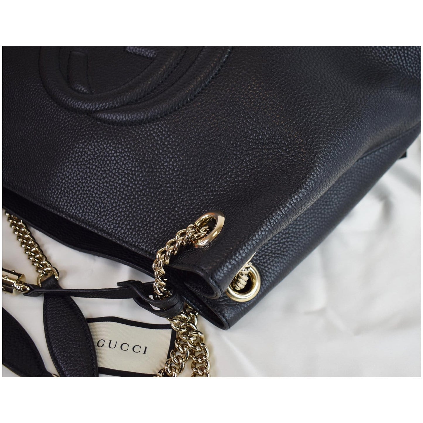 GUCCI Medium Soho Chain Leather Tote Bag Black 536196