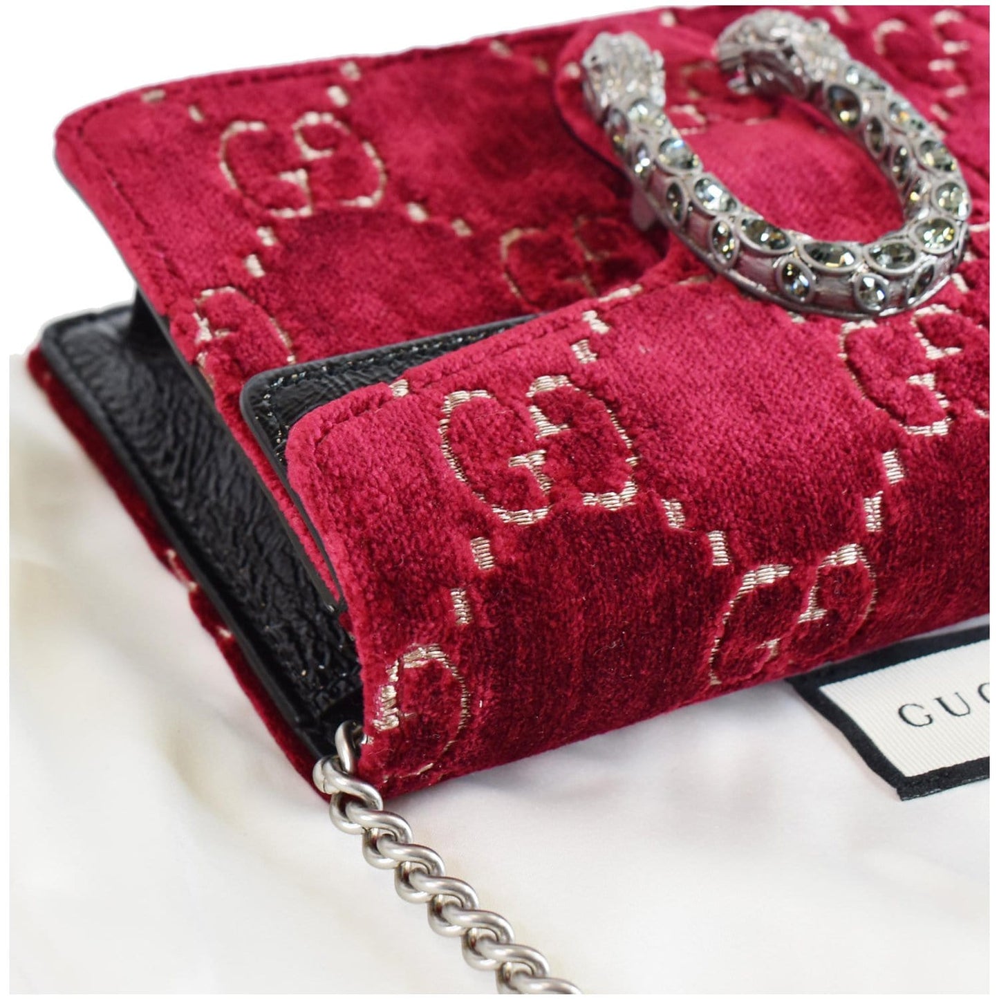 GUCCI Dionysus Super Mini GG Velvet Shoulder Bag Red 476432