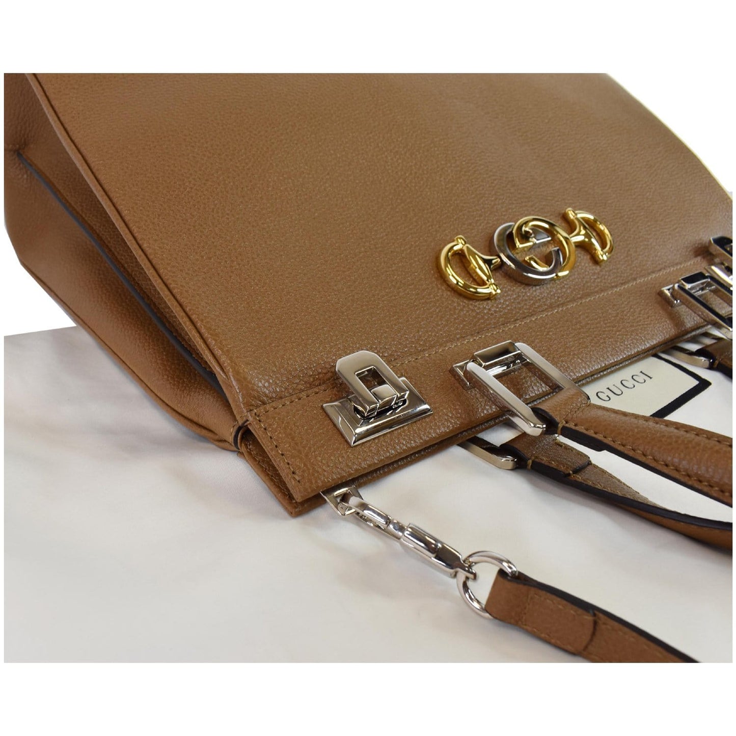 GUCCI Medium Zumi Grainy Leather Top Handle Bag Taupe 564714