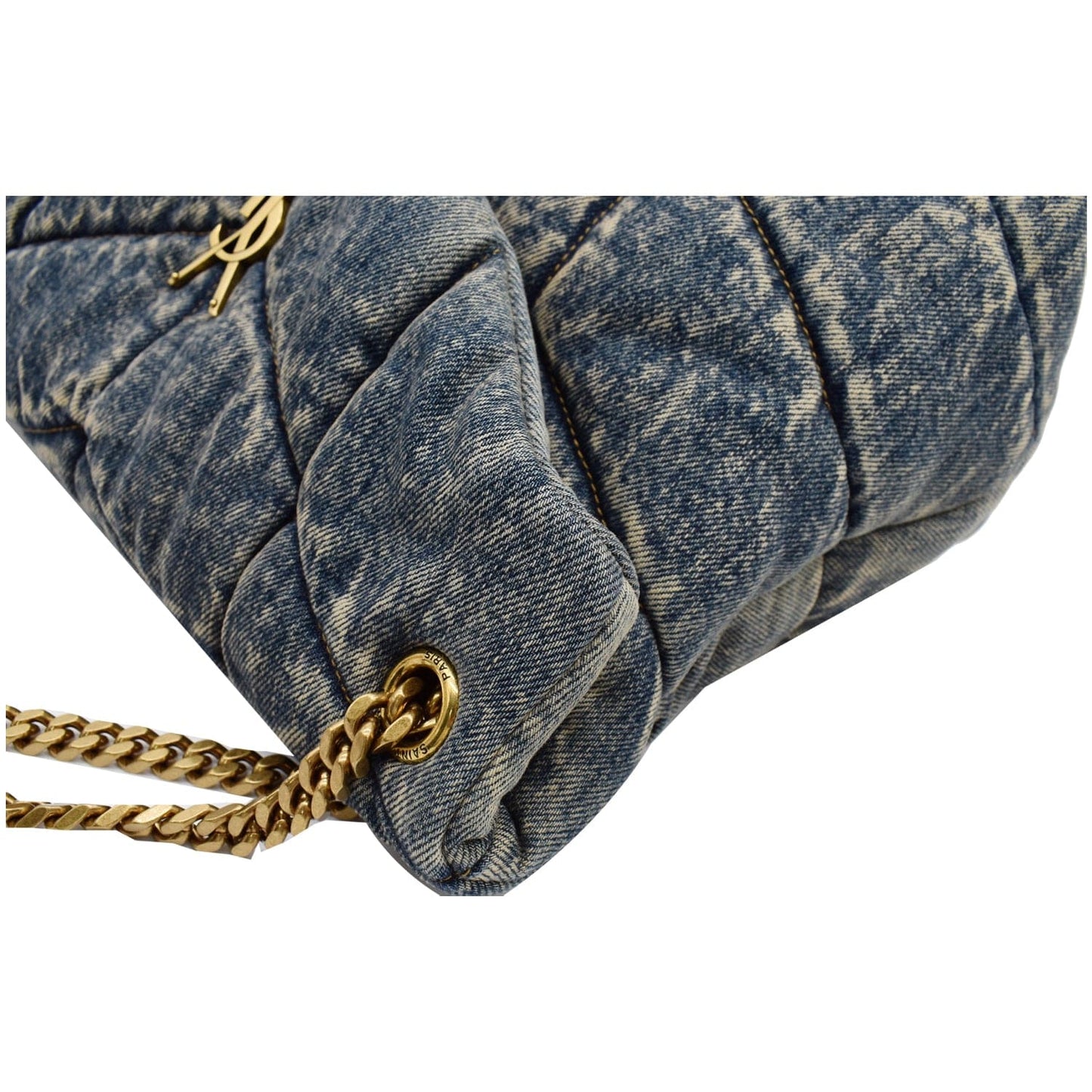 YVES SAINT LAURENT Vintage Puffer Medium Denim Canvas Shoulder Bag Blue