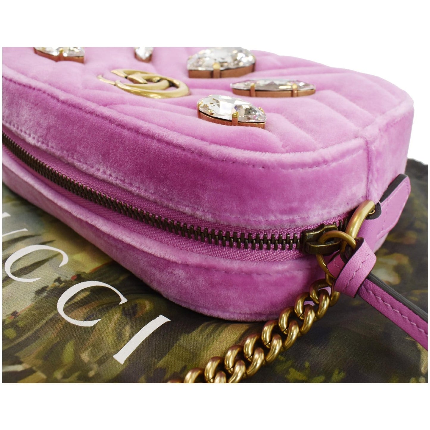 GUCCI GG Marmont Mini Marquise Crystal Velvet Crossbody Bag Pink 448065