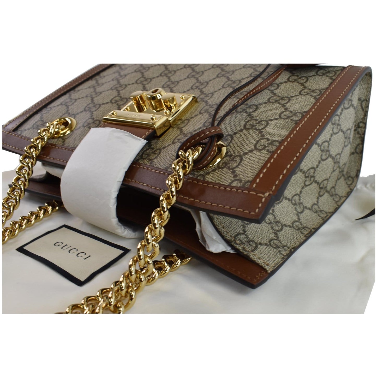 GUCCI Padlock Small GG Supreme Canvas Shoulder Bag Beige/Ebony 498156