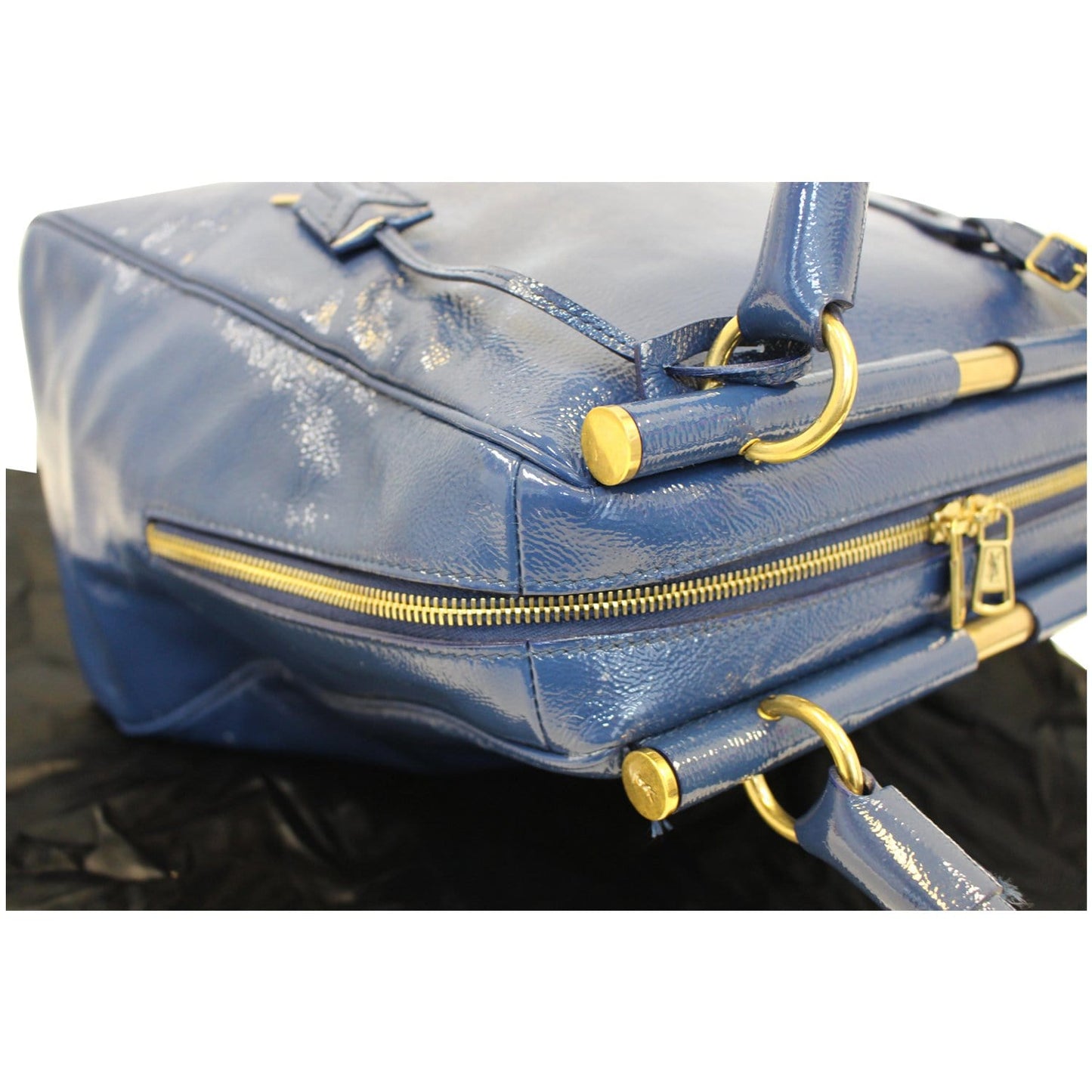 YVES SAINT LAURENT Majorelle Patent Leather Satchel Bag Blue